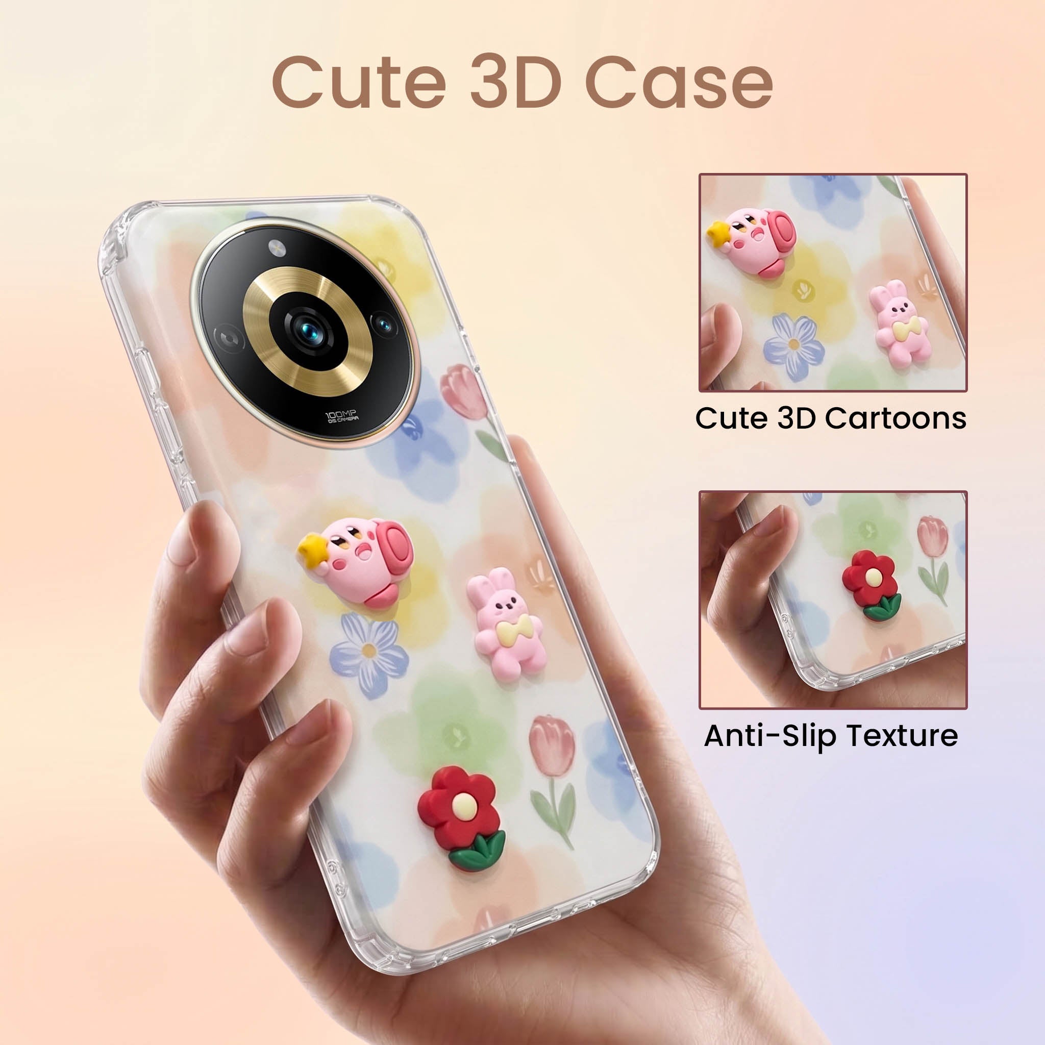For Realme Narzo 60 Pro Back Cover Case (3D Cute Cartoons | Hard Back Side Soft | Matte Premium Finish | HD Printing)