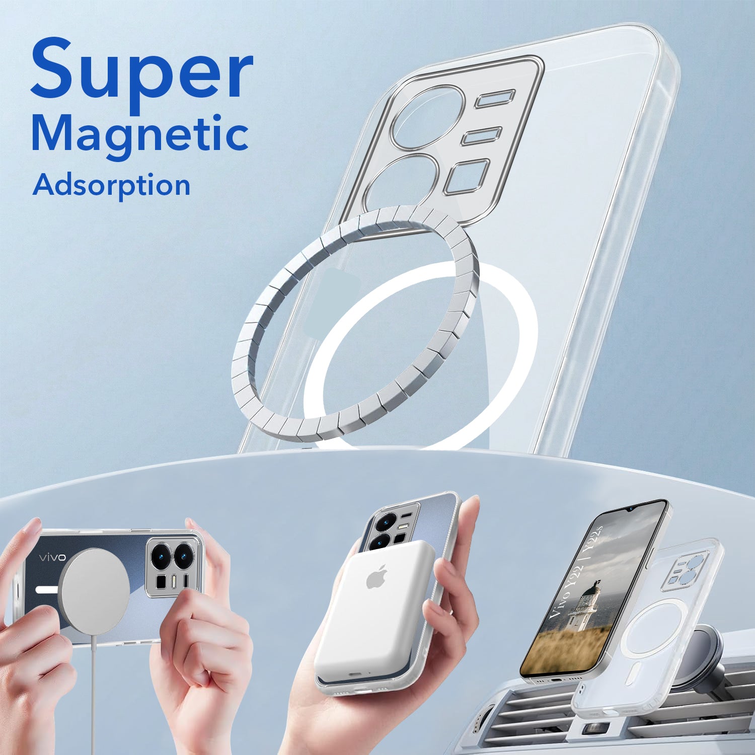 For Vivo Y22 | Vivo Y22s Back Cover Case Lifetime Anti-Yellow MagSafe Compatible Clear (Sleek Hard Crystal | Shockproof and Camera Protection)