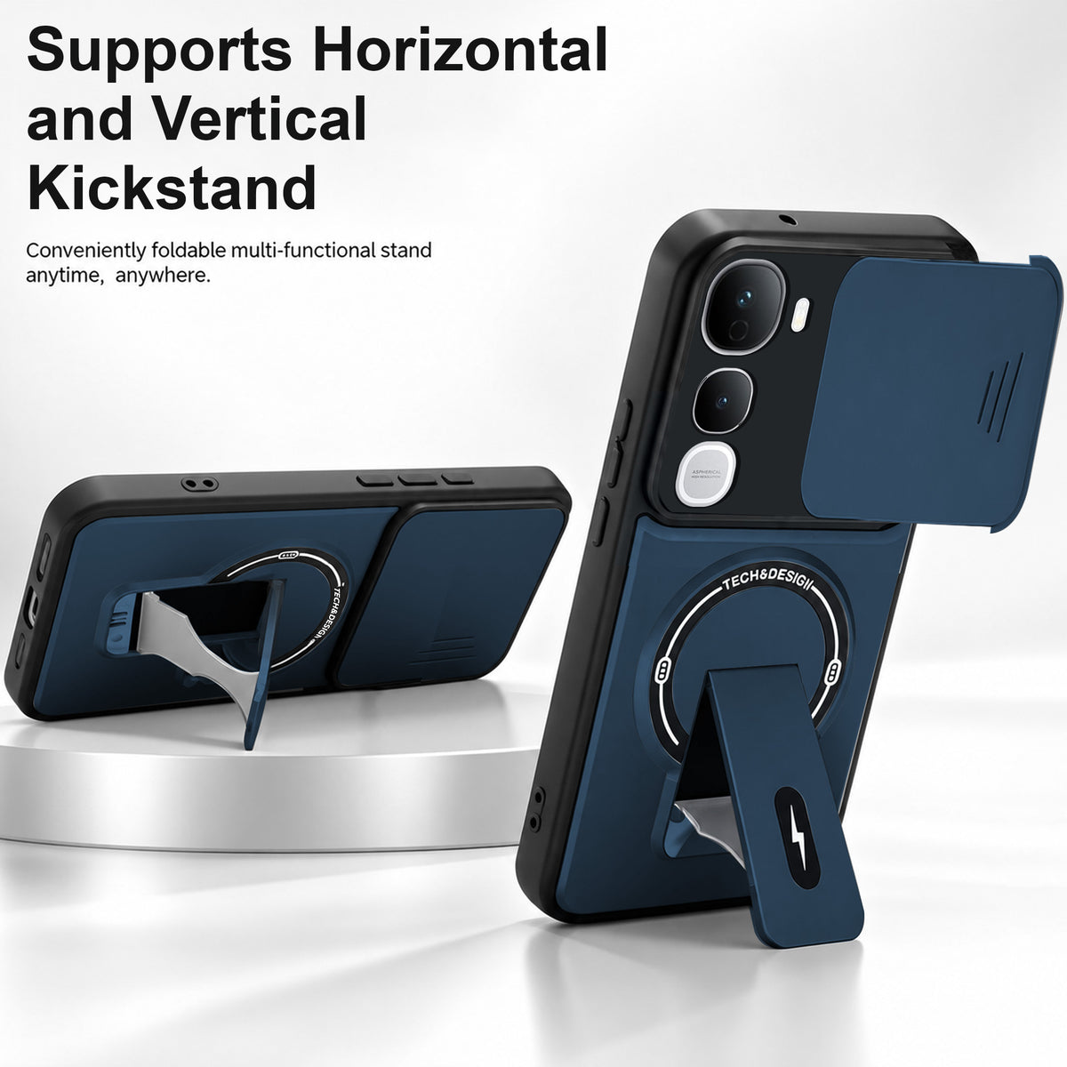 For Vivo Y400 Pro Back Case Cover Metallic (Hybrid Armor Kickstand | Sliding Shutter Camera Protection | MagSafe Compatible)