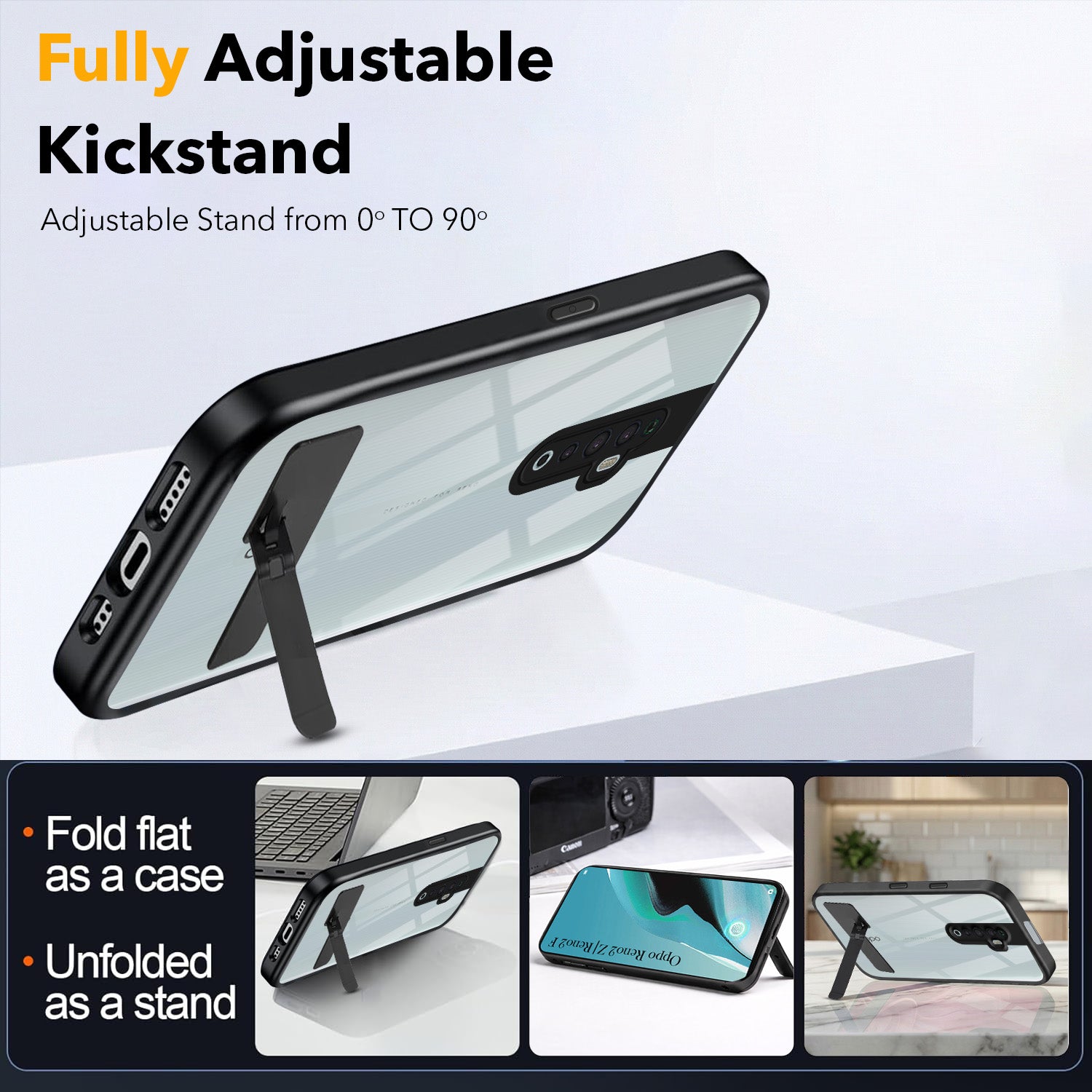 For Oppo Reno2 Z | Reno 2Z | Reno 2F | 2 F Back Cover Case (Built-in Stand | Lifetime Anti Yellow | Kickstand Shockproof | Camera Protection | MagSafe Compatible)
