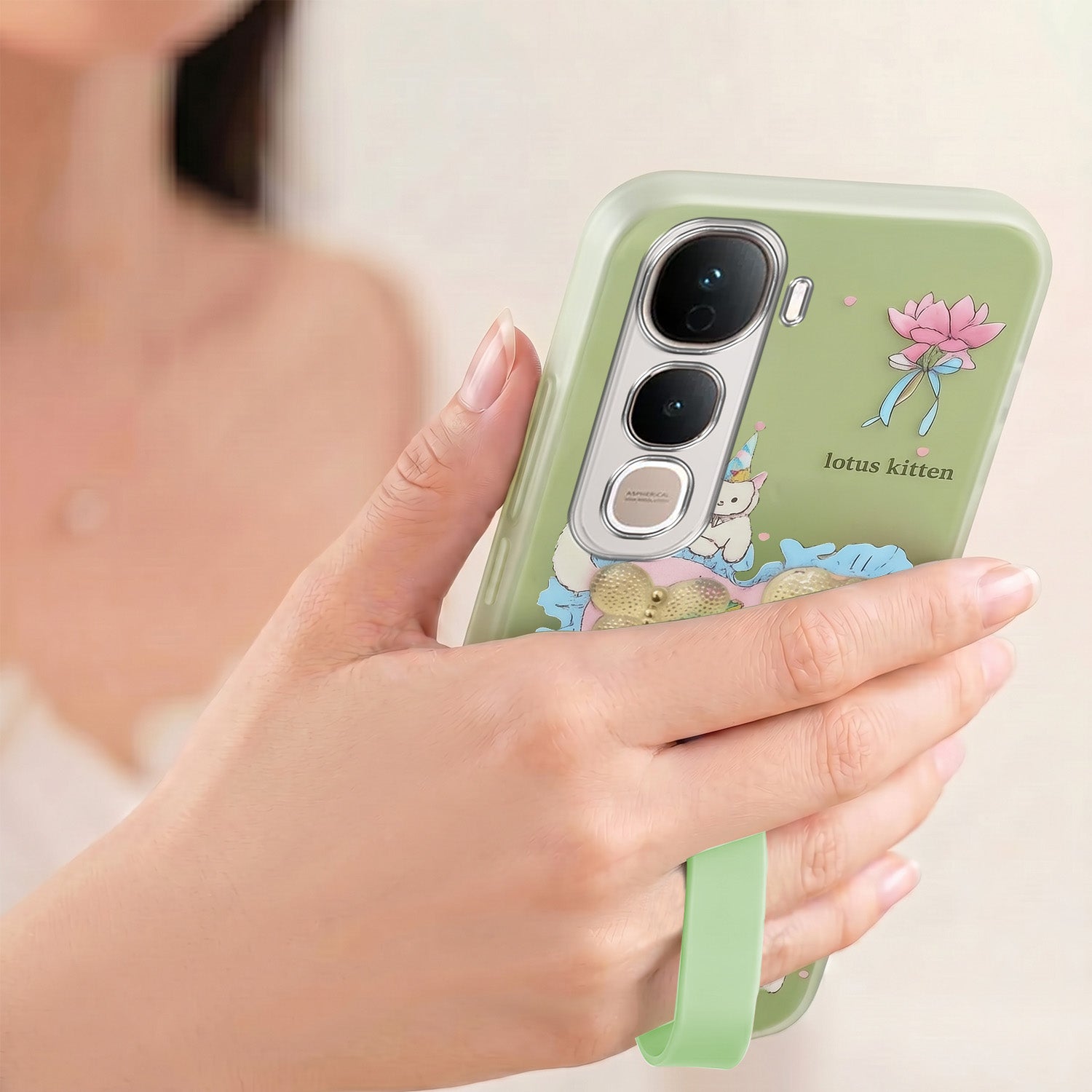 For Vivo Y400 Pro Back Cover Case (3D Cute Heart Strap Holder | Camera Protection | Designer Girls Print)