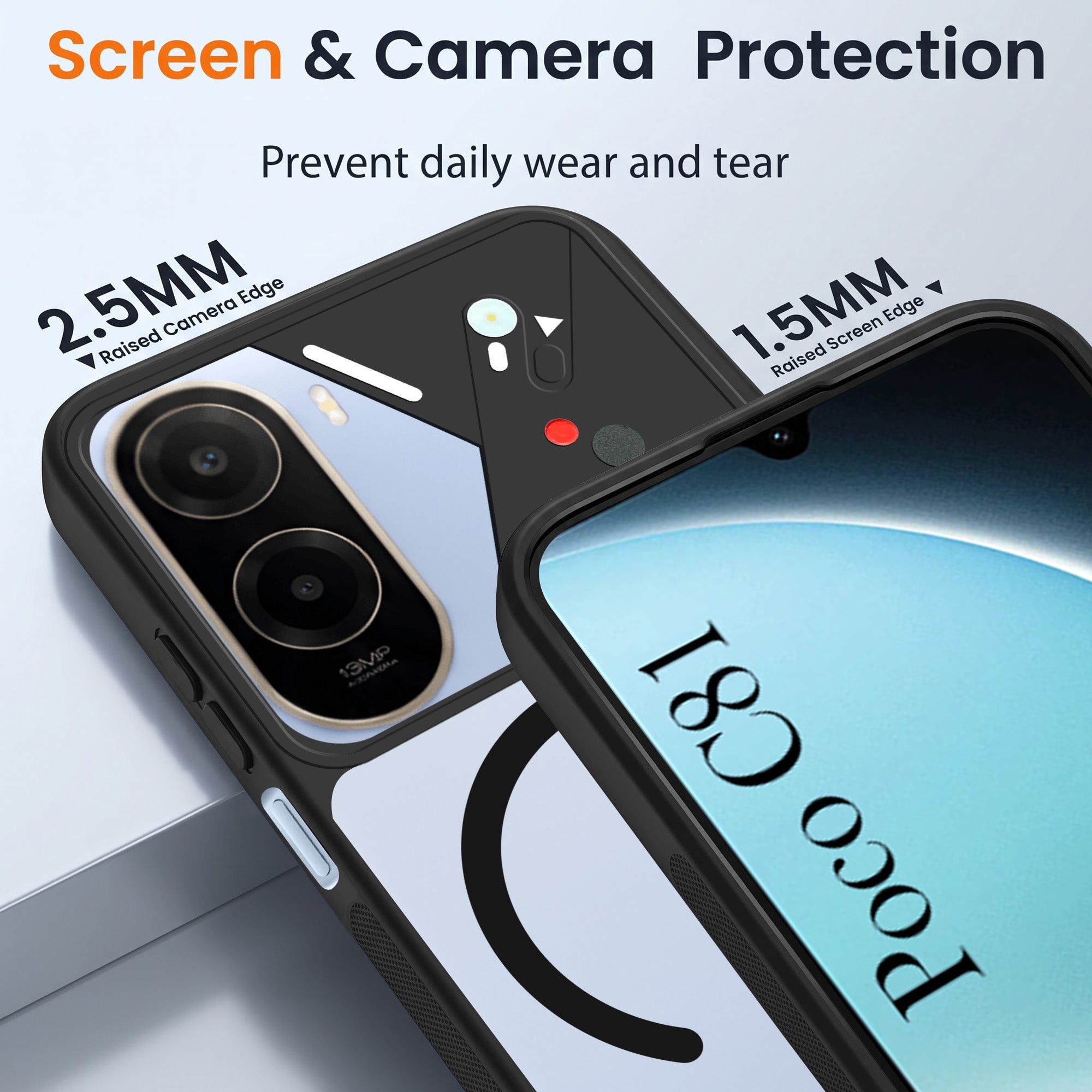 For Poco C81 Back Cover Case Lifetime Anti-Yellow Clear (Camera Protection | Side Grip | Wireless MagSafe Compatible)