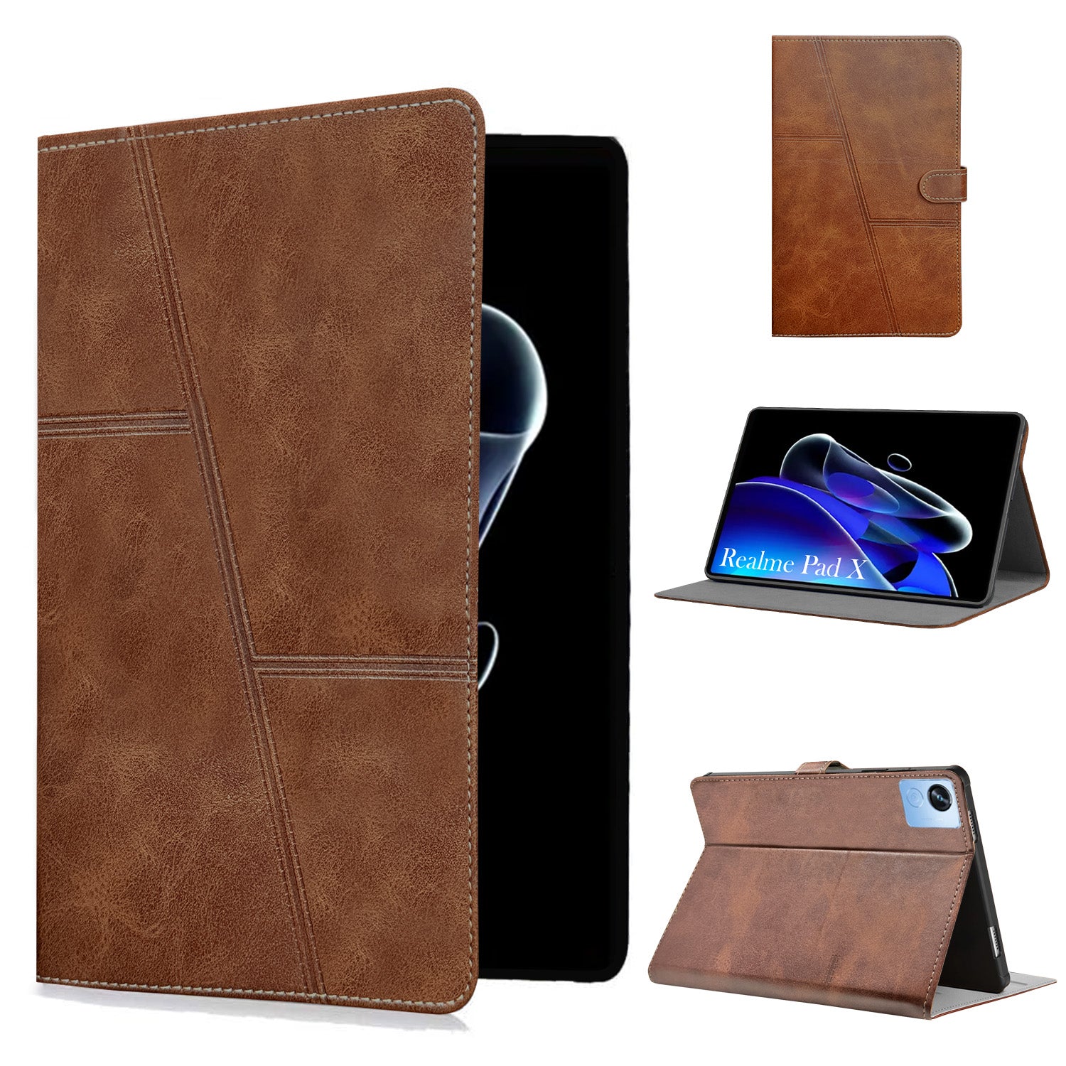 For Realme Pad X 10.95 Inch RMP2107/P2108 Flip Cover Folio Case (PU Leather | Multi-Angle Smart Stand | Card Storage Slots | Silicone Back Pouch)