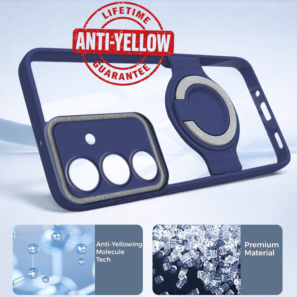 For Samsung Galaxy S25 FE Back Cover Case with stand (Built-in Ring Holder Kickstand | Lifetime Anti Yellow | Camera Protection)