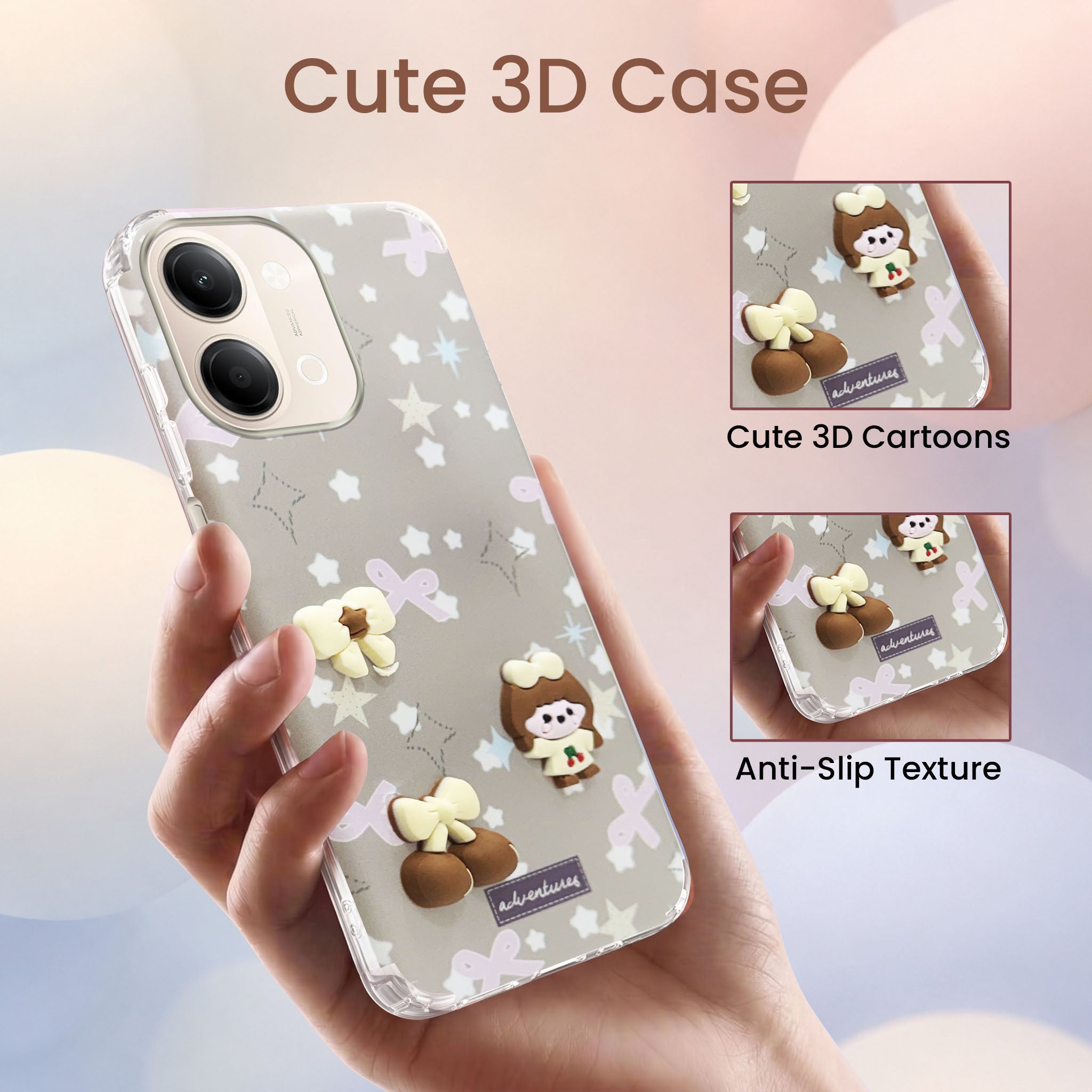 For Vivo Y05 4G Back Cover Case (3D Cute Cartoons | Hard Back Side Soft | Matte Premium Finish | HD Printing)