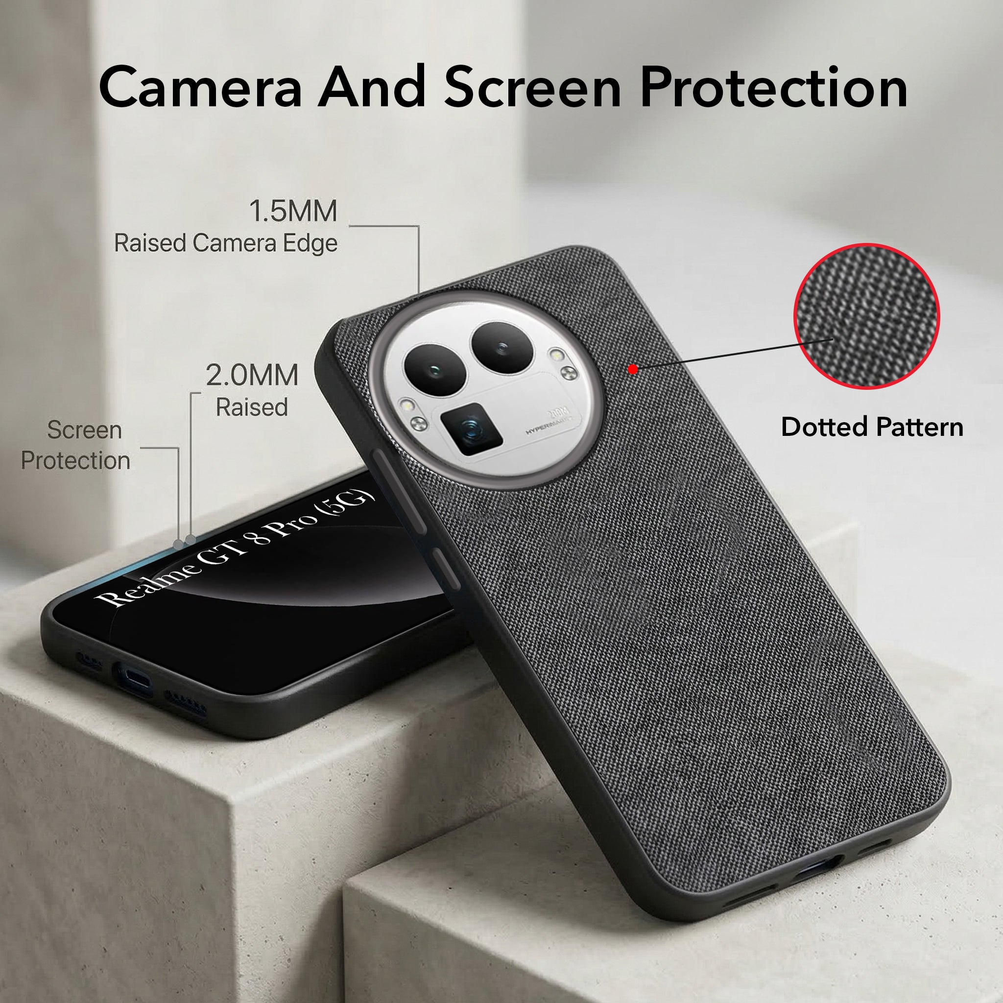 For Realme GT 8 Pro Combo with Back Cover and 9H Tempered Glass (Textured Grip Design | Micro-Fiber Cloth Inside | Oleophobic Coating Screen Glass)