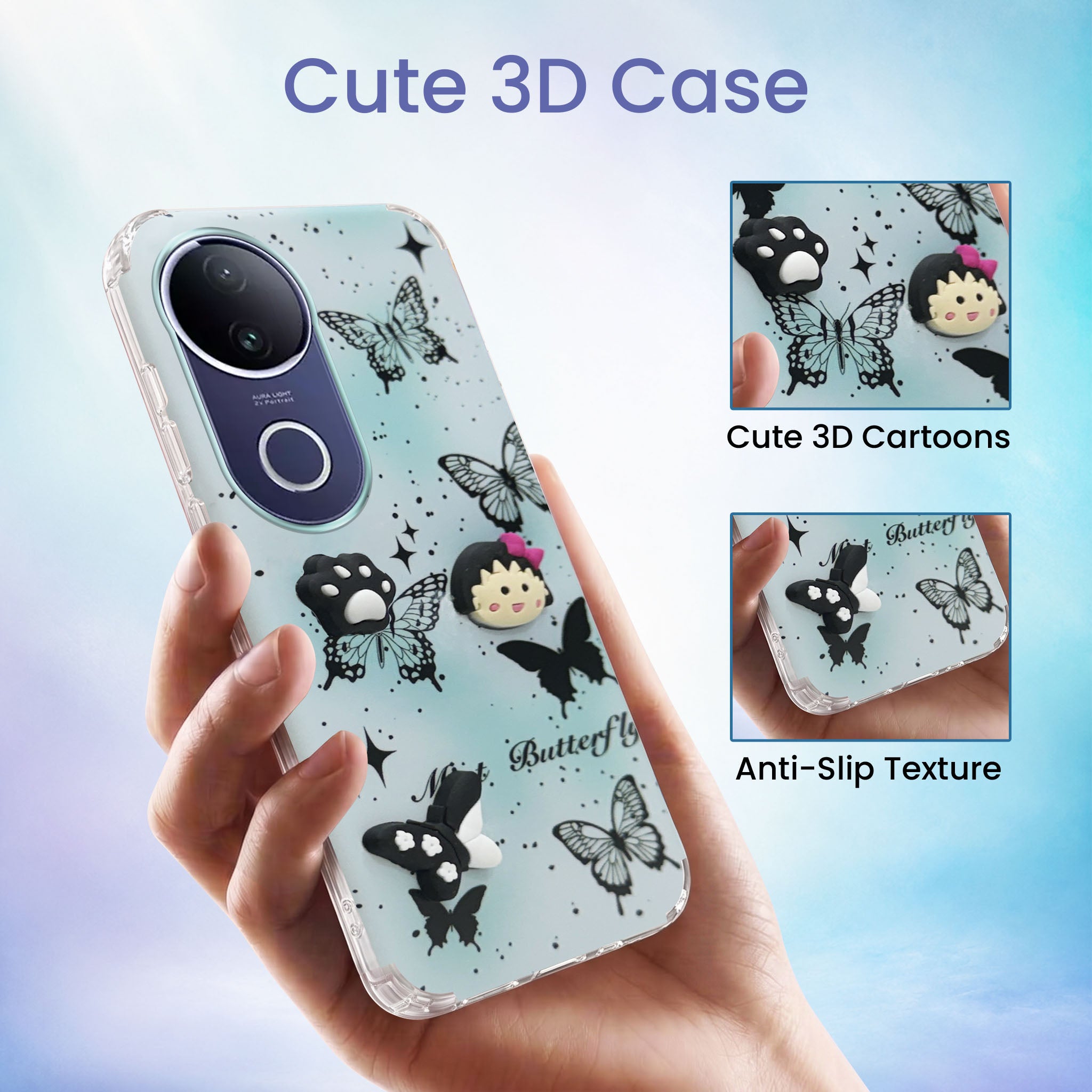 For Vivo T4R Back Cover Case (3D Cute Cartoons | Hard Back Side Soft | Matte Premium Finish | HD Printing)