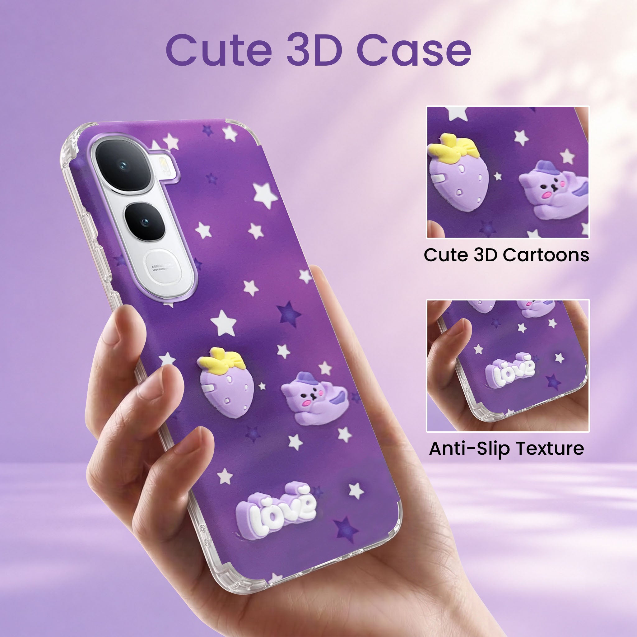 For Vivo Y400 Back Cover Case (3D Cute Cartoons | Hard Back Side Soft | Matte Premium Finish | HD Printing)