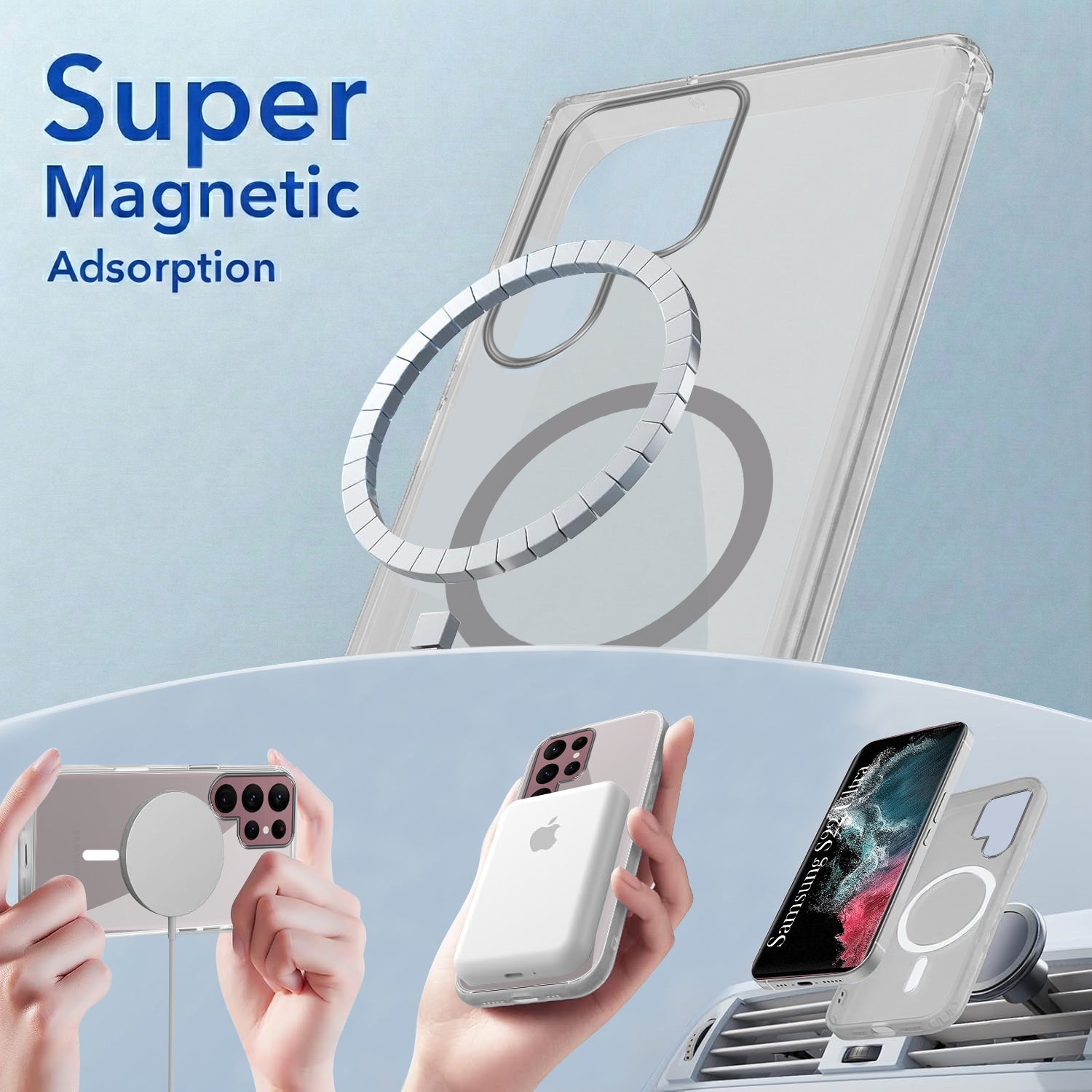 For Samsung Galaxy S22 Ultra 5G Back Cover Case Lifetime Anti-Yellow MagSafe Compatible Clear (Sleek Hard Crystal | Shockproof and Camera Protection)