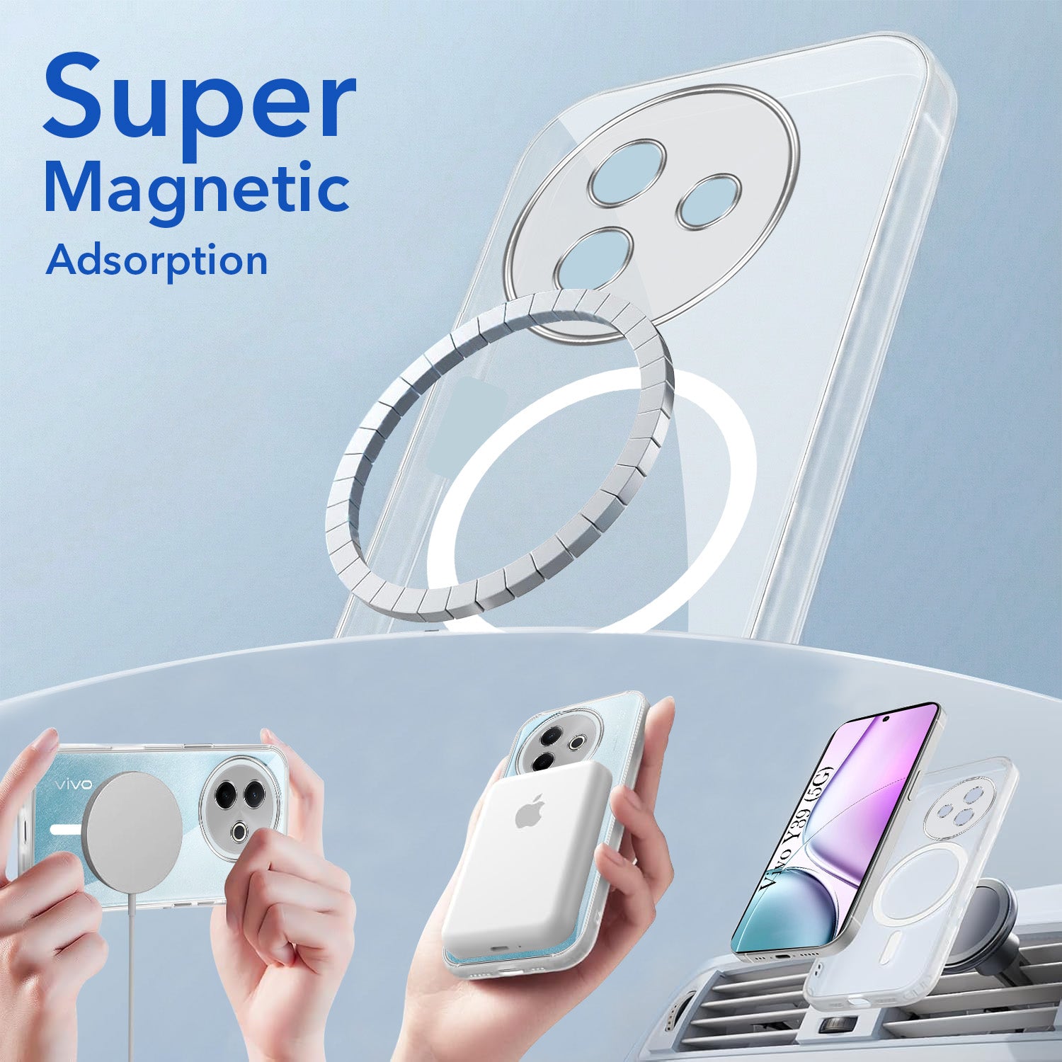 For Vivo Y39 Back Cover Case Lifetime Anti-Yellow MagSafe Compatible Clear (Sleek Hard Crystal | Shockproof and Camera Protection)