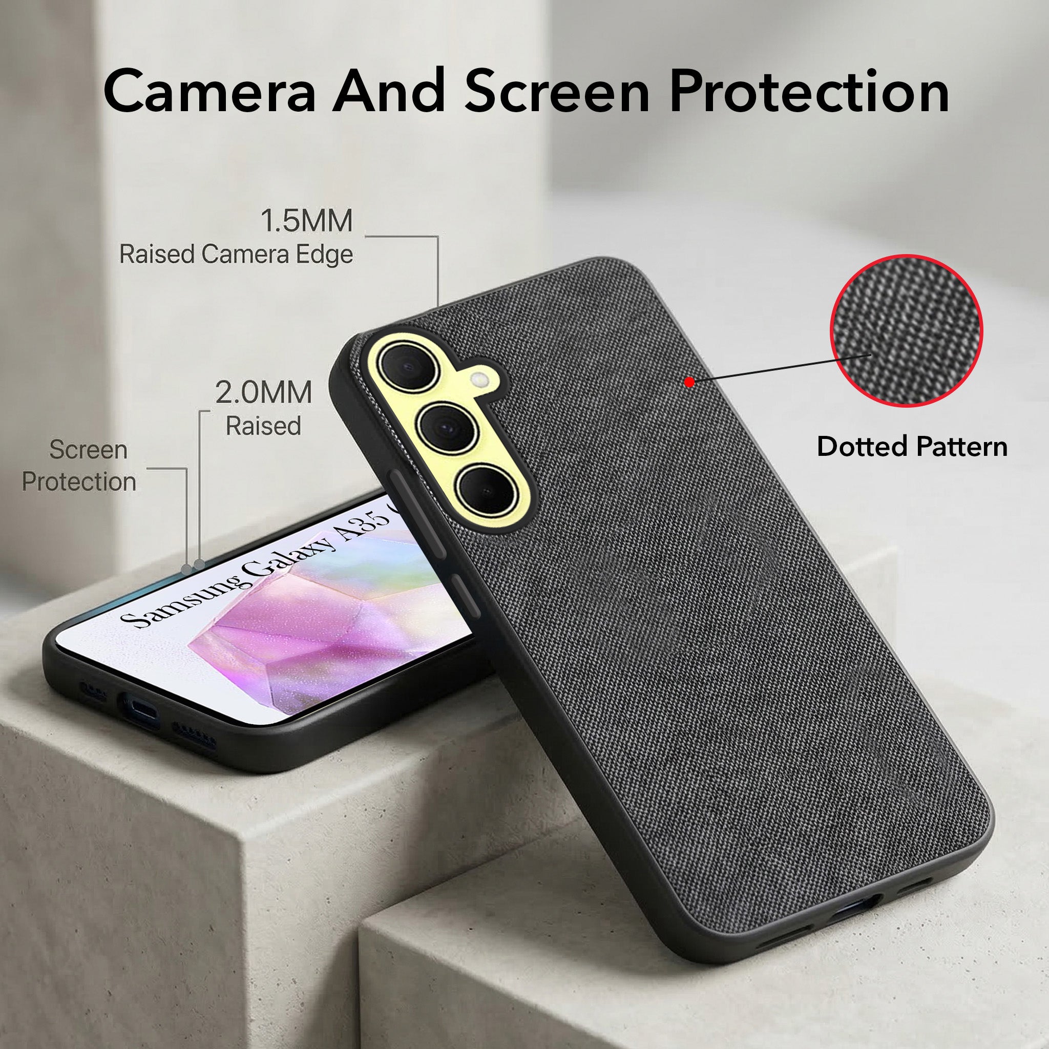 For Samsung Galaxy A35 5G Combo (Textured Grip Design | Micro-Fiber Cloth Inside | Oleophobic Coating Screen Glass)
