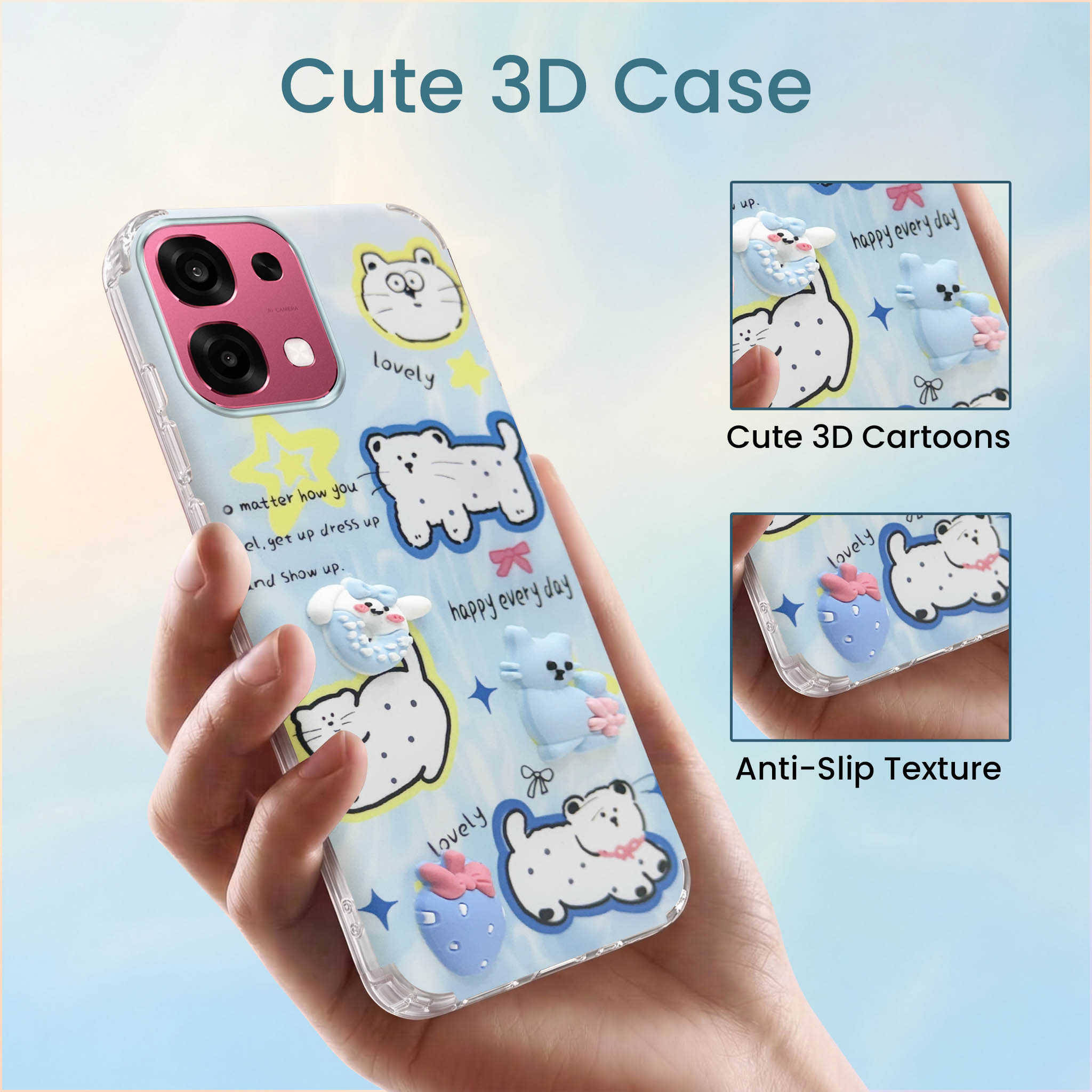 For Oppo F31 5G | Oppo F33 5G Back Cover Case (3D Cute Cartoons | Hard Back Side Soft | Matte Premium Finish | HD Printing)