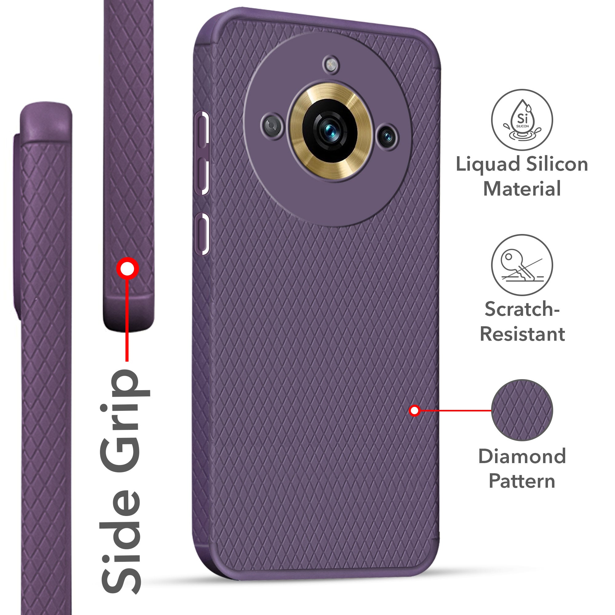 For Realme Narzo 60 Pro Back Cover Case (Liquid Silicone | Side Grip | Camera Protection)
