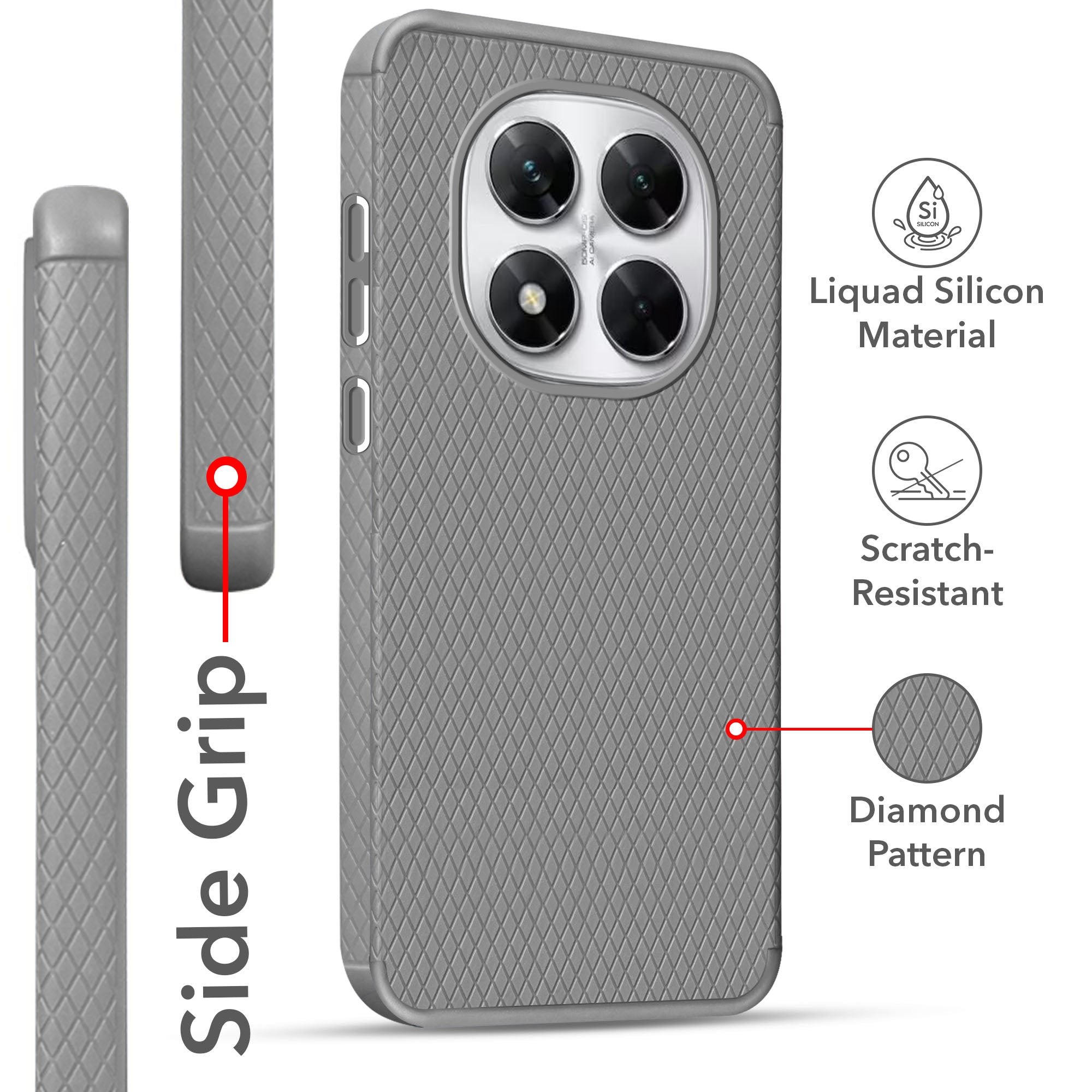 For Xiaomi Poco X7  Back Cover Case (Liquid Silicone | Side Grip | Camera Protection)