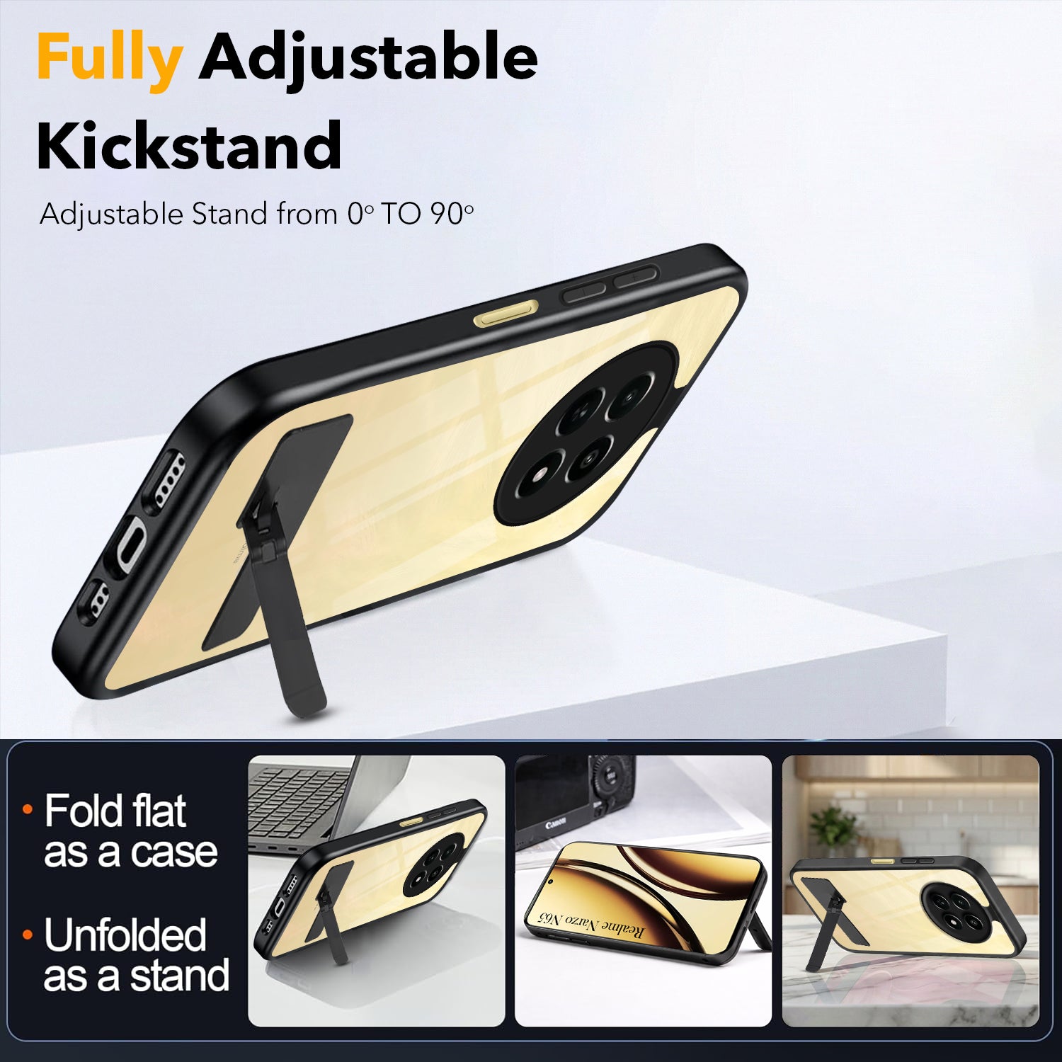 For Realme Narzo N65 5G Back Cover Case (Built-in Stand | Lifetime Anti Yellow | Kickstand Shockproof | Camera Protection | MagSafe Compatible)