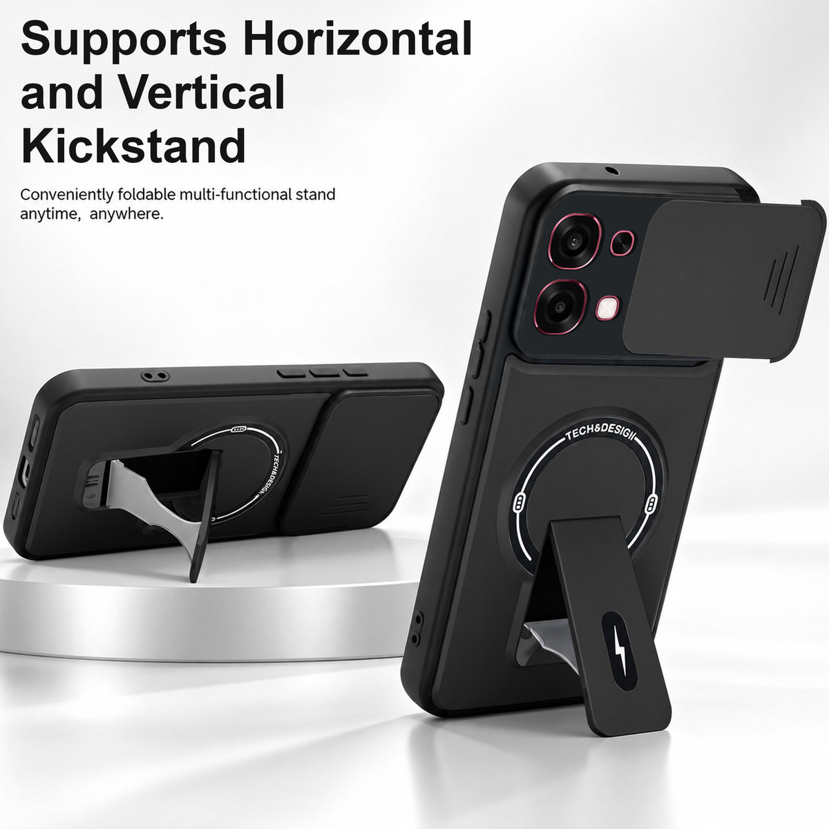 For Oppo F31 5G | Oppo F33 5G Back Case Cover Metallic (Hybrid Armor Kickstand | Sliding Shutter Camera Protection | MagSafe Compatible)