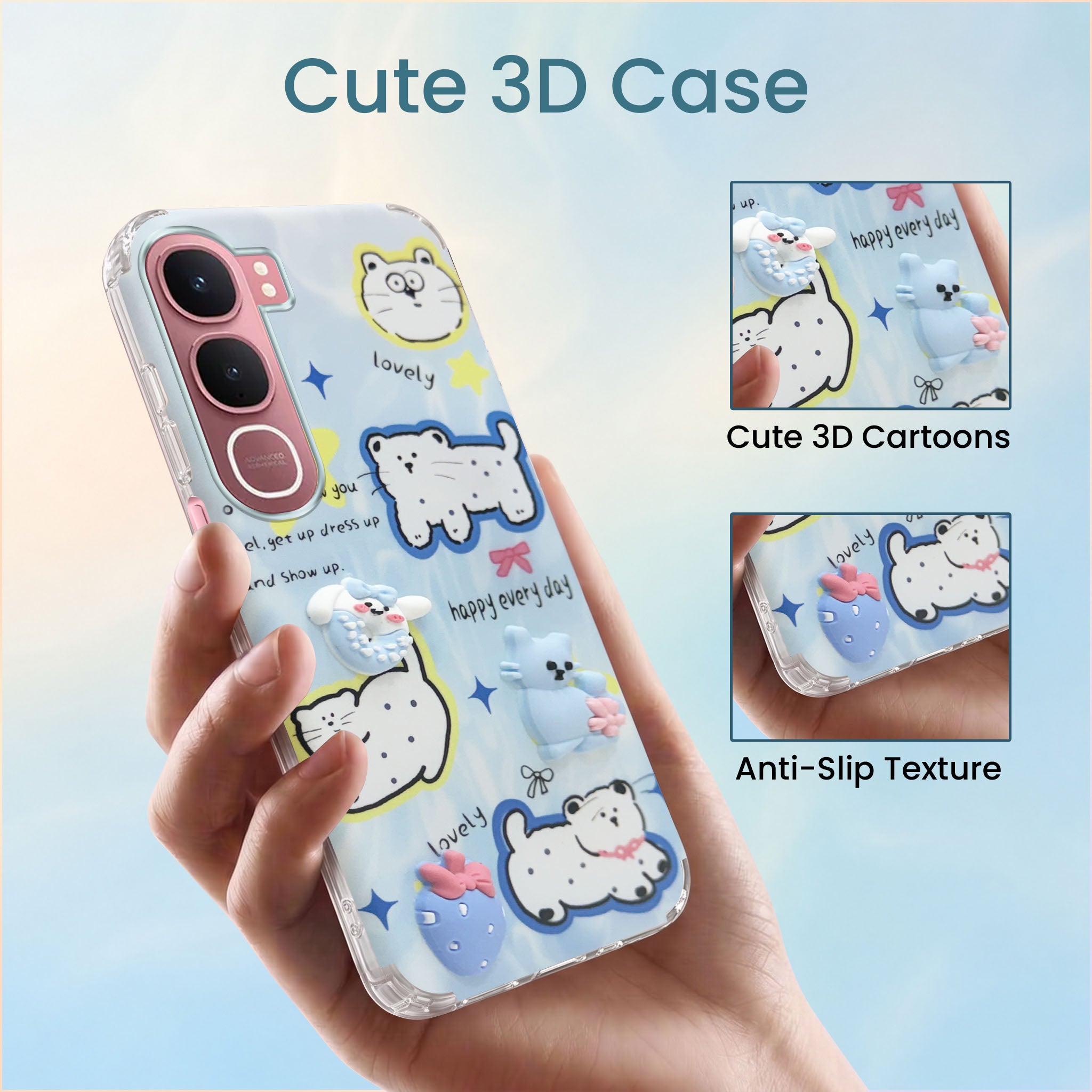 For Vivo Y31 5G Back Cover Case (3D Cute Cartoons | Hard Back Side Soft | Matte Premium Finish | HD Printing)