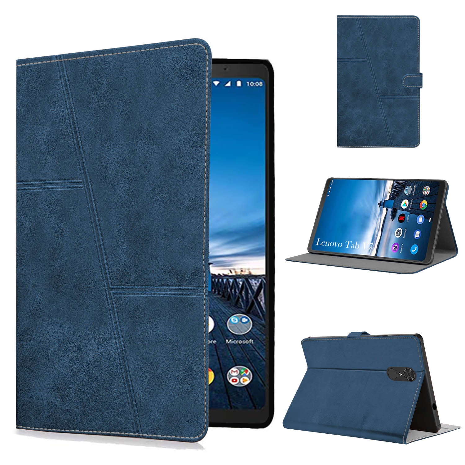 For Flip Cover Folio Case Lenovo Tab V7 (PB-6505M, PB-6505MC) 8 Inch (PU Leather | Multi-Angle Smart Stand | Card Storage Slots | Silicone Back Pouch)