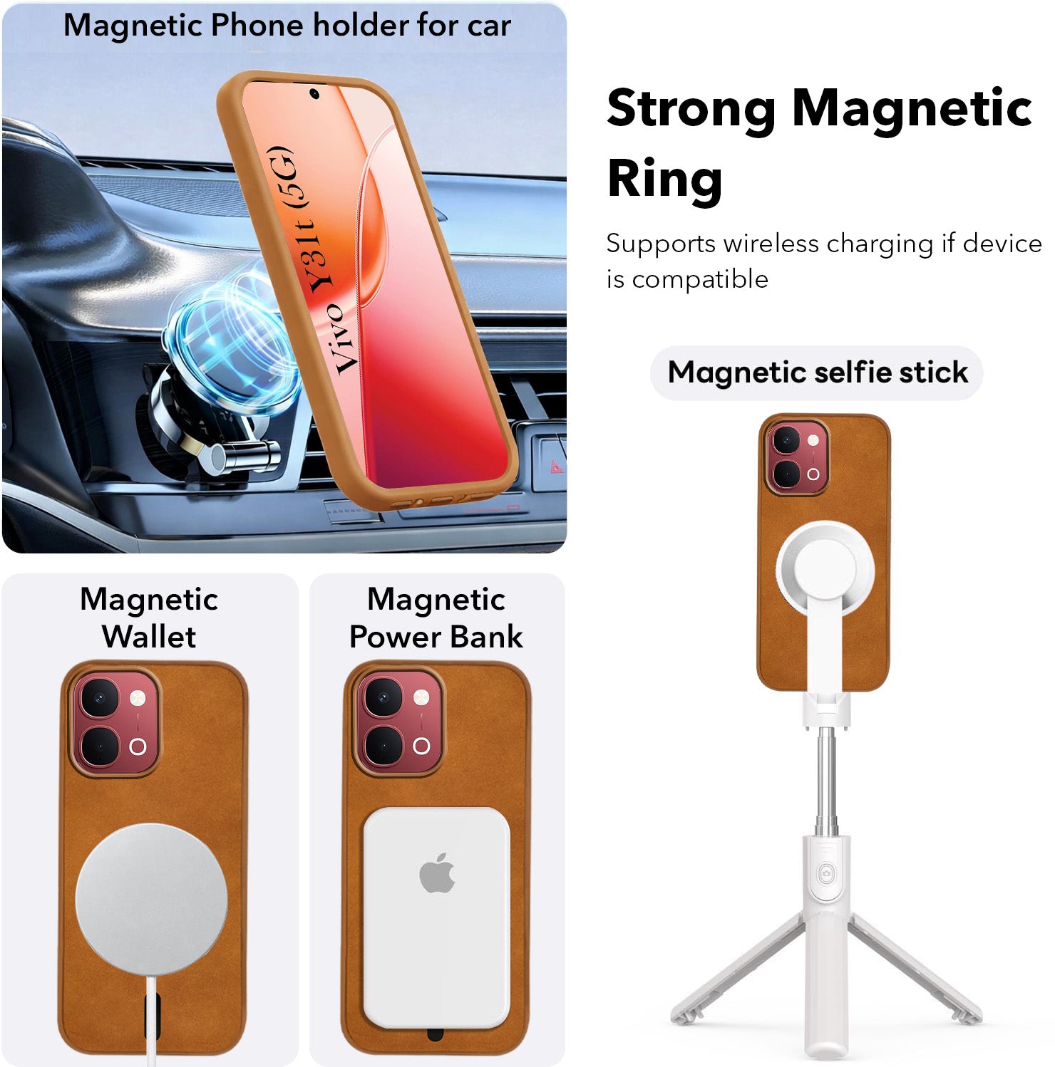 For Vivo Y31T 5G Back Cover Case Leather Finish (MagSafe Compatible Wireless Charging | Soft Touch | Camera Bump Protection)