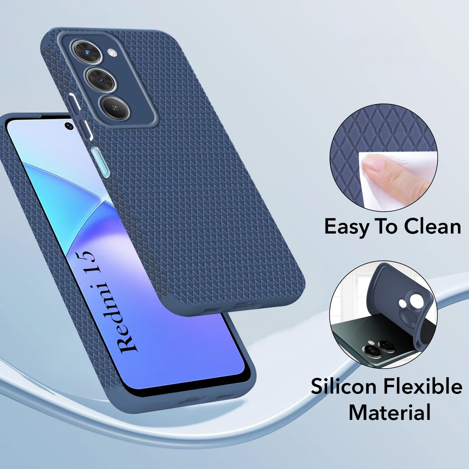 For Redmi 15 Back Cover Case (Camera Protection | Side Grip Texture | Soft and Flexible)