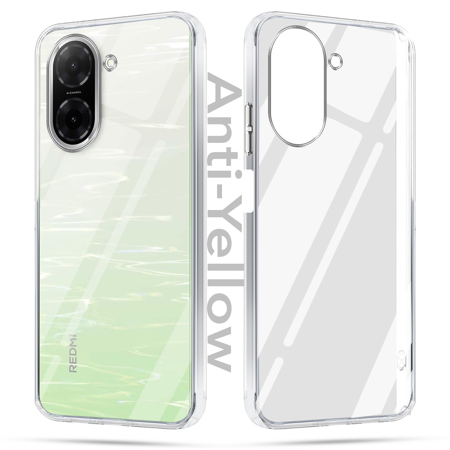 For Redmi A5 4G Combo with Back Cover and 9H Tempered Glass (Lifetime Anti-Yellow | Sleek Hard Crystal | Oleophobic Coating Screen Glass)
