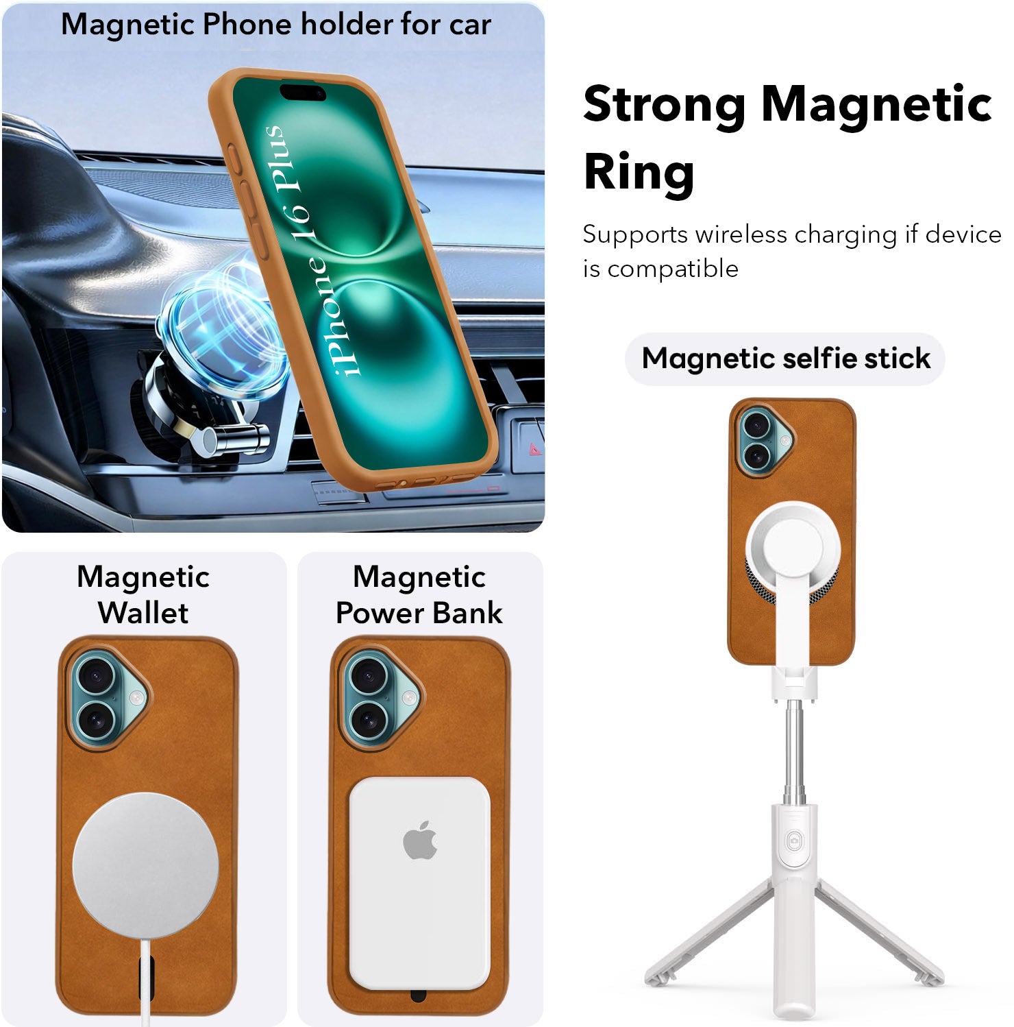For Apple iPhone 16 Plus Back Cover Case (Sleek Leather Finish | MagSafe Compatible Wireless Charging | Camera Bump Protection)