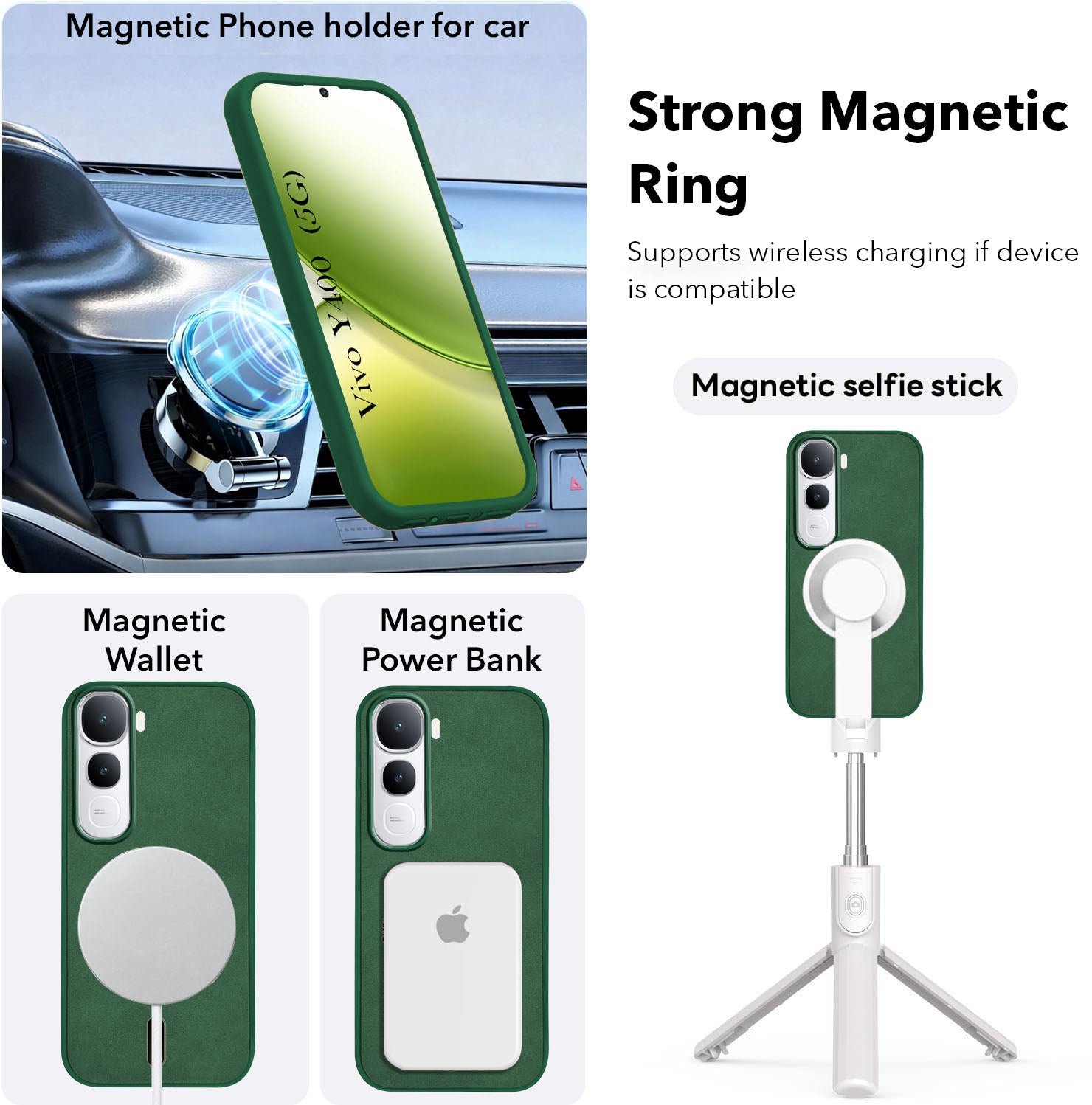 For Vivo Y400 Back Cover Case Leather Finish (MagSafe Compatible Wireless Charging | Soft Touch | Camera Bump Protection)
