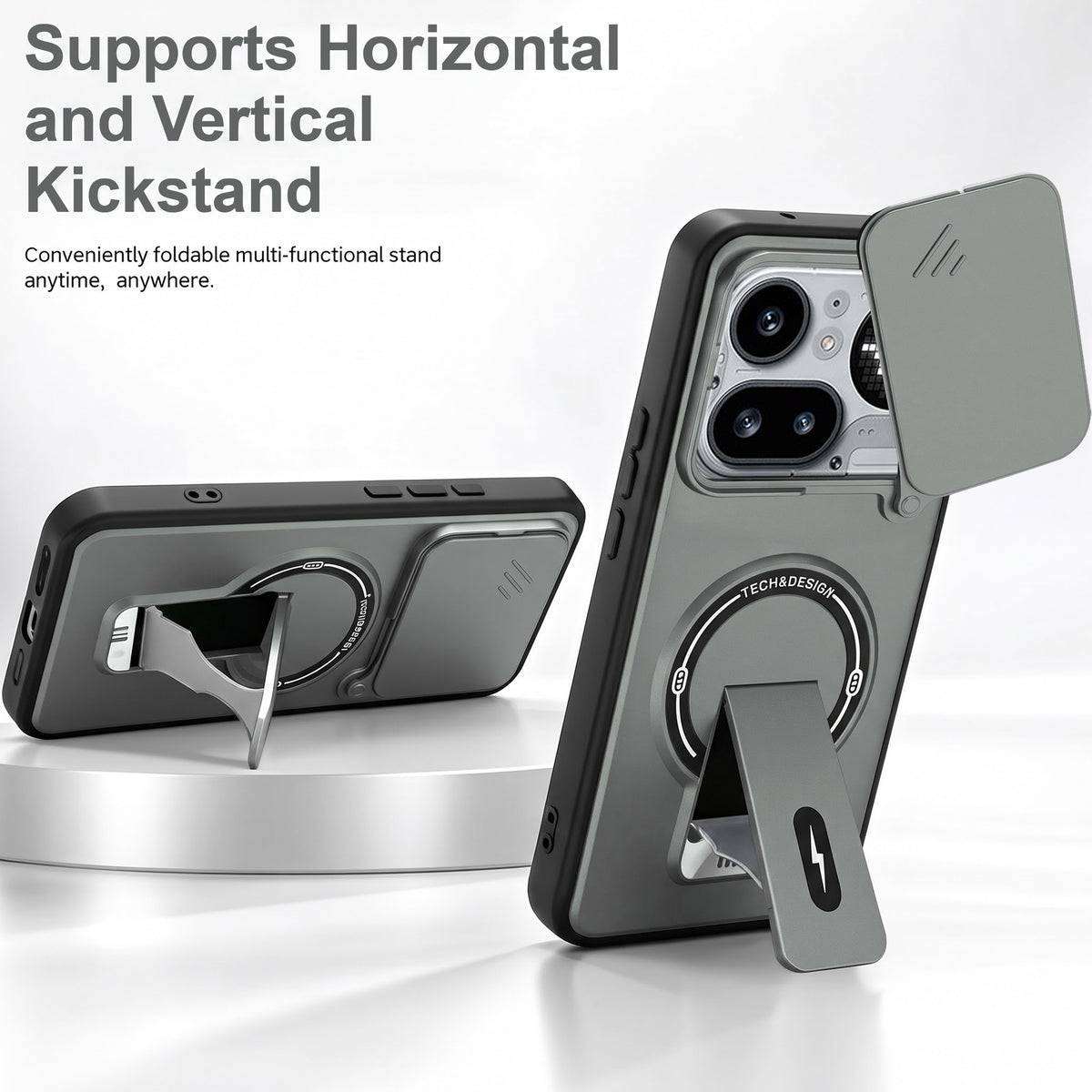 For Nothing Phone 4A Pro 5G Back Case Cover Metallic (Hybrid Armor Kickstand | Sliding Shutter Camera Protection | MagSafe Compatible)
