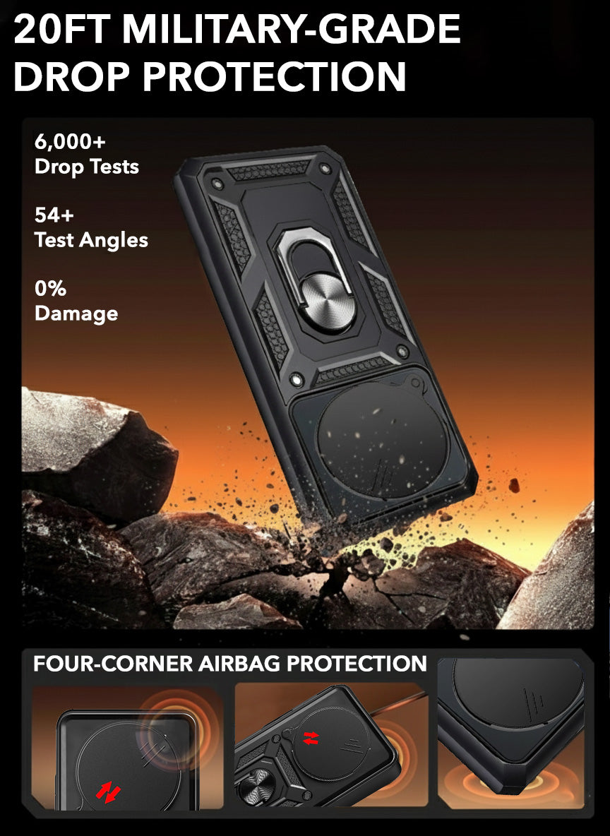 For Oppo F31 Pro Plus Hybrid Armor Back Cover Case (Sliding Shutter Camera Protection | Polycarbonate |Ring Holder Kickstand)