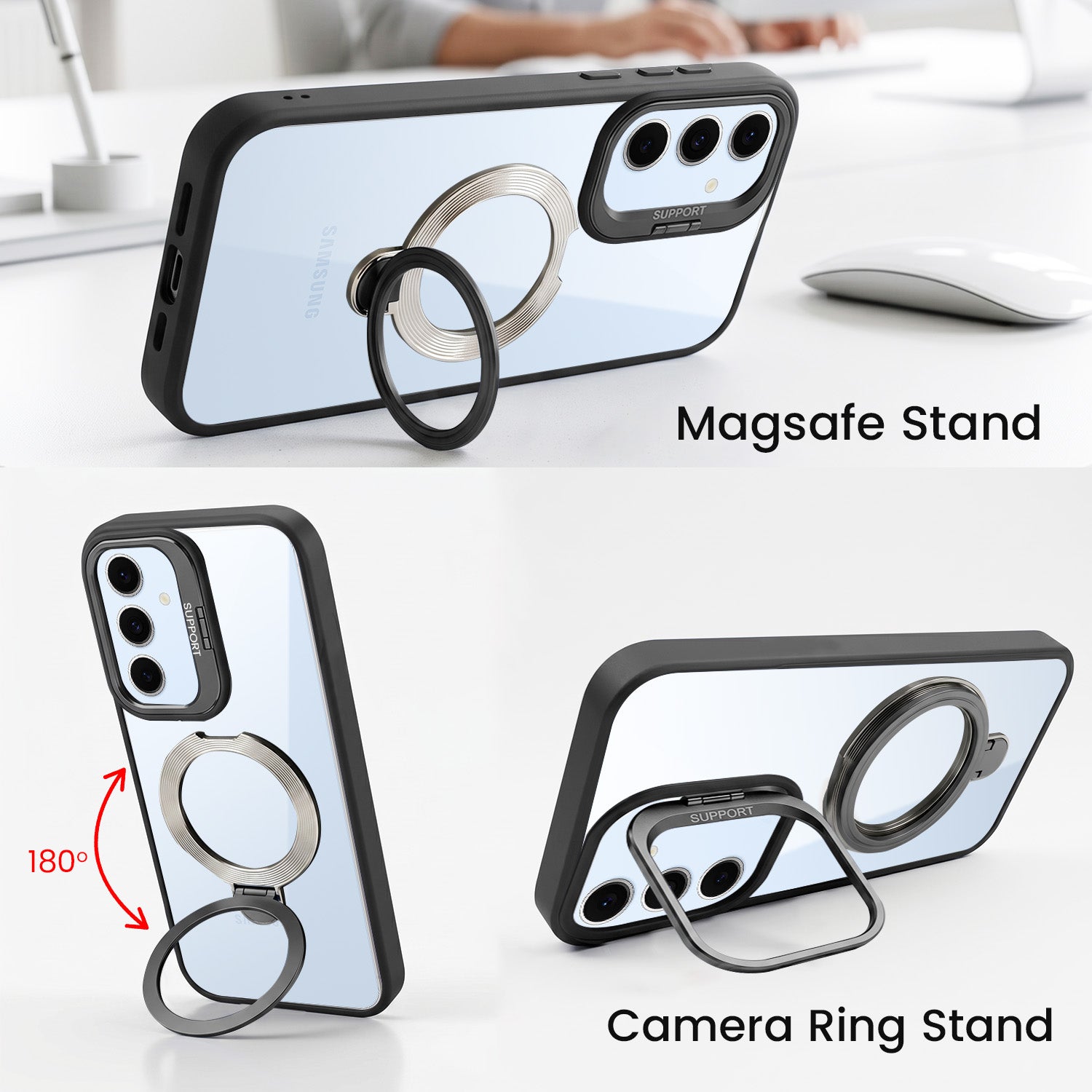 For Samsung Galaxy S24 FE Back Cover Case Crystal (Lifetime Anti Yellow | Magnetic Ring Stand | Camera Lens Protection | MagSafe Compatible)