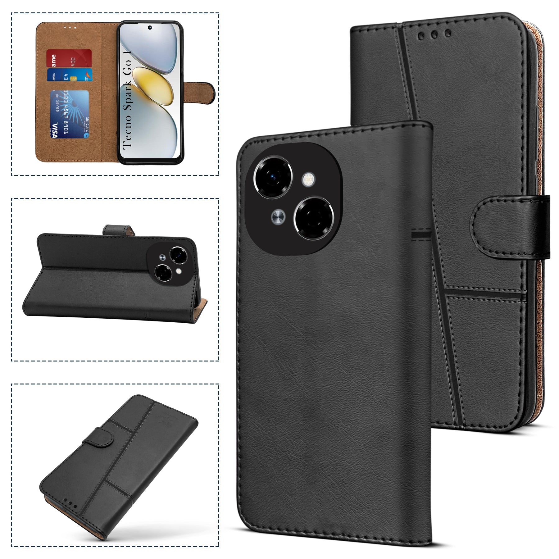 For Tecno Spark Go 1 Flip Cover Case ( Stitched Leather with Magnetic Closure)