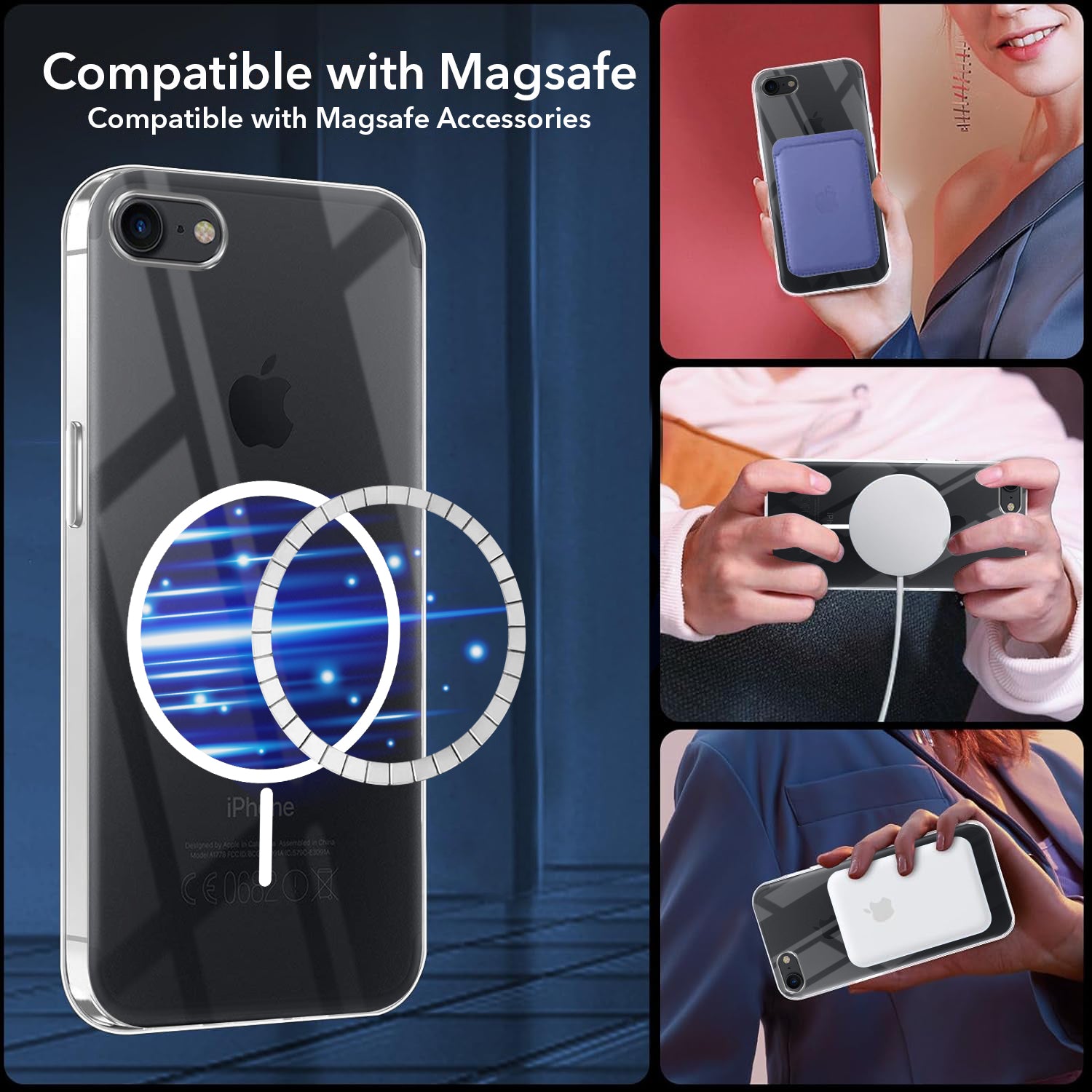 For iPhone SE 2020 | SE 2022 Back Cover Case (Crystal Clear Case | MagSafe Wireless Charging Support | Hard Anti Yellow | Camera Protection Bump)