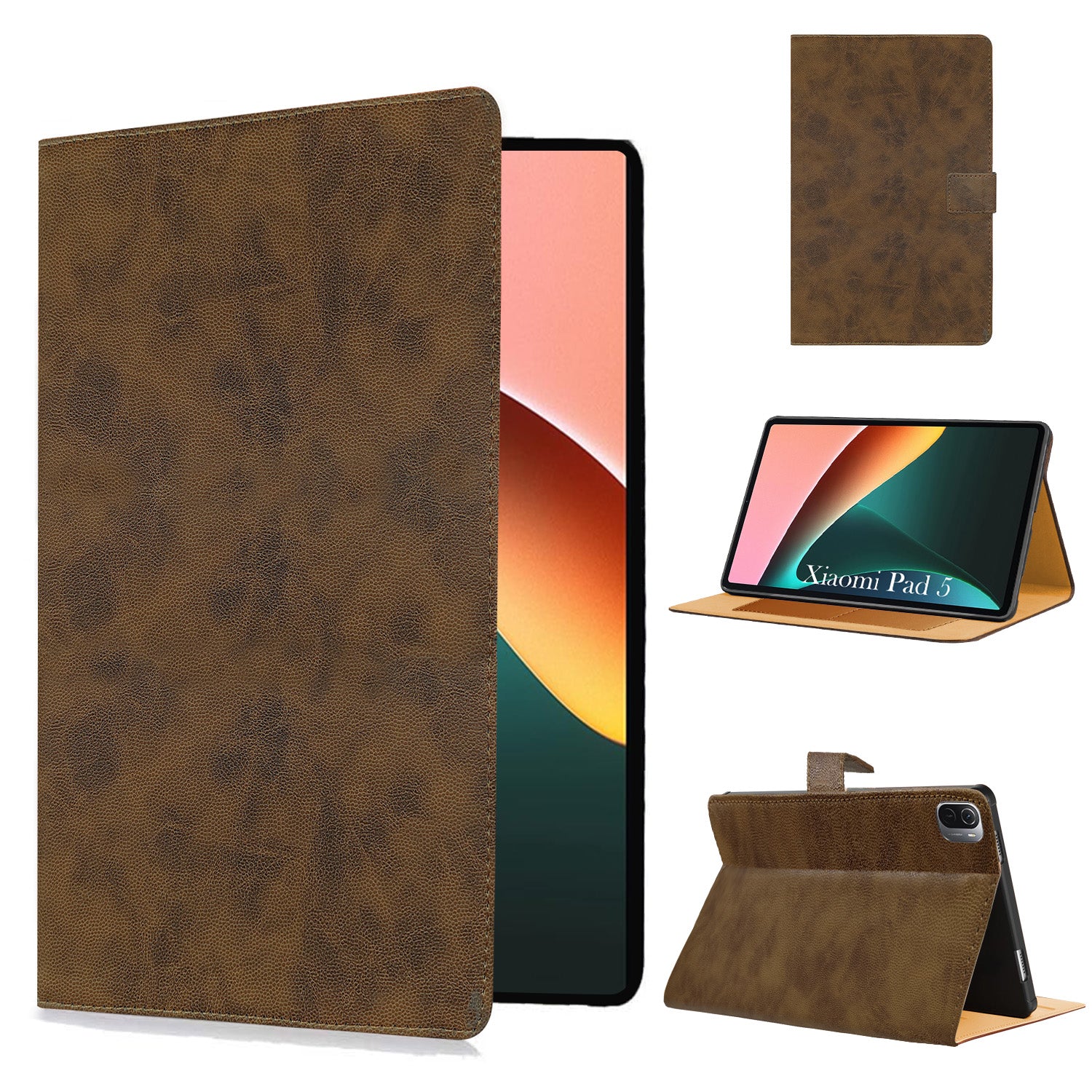 For Xiaomi Pad 5 11 Inch 21051182G/21051182C Flip Cover Folio Cover (PU Leather | Multi-Angle Smart Stand | Card Storage Slots | Silicone Back Pouch)