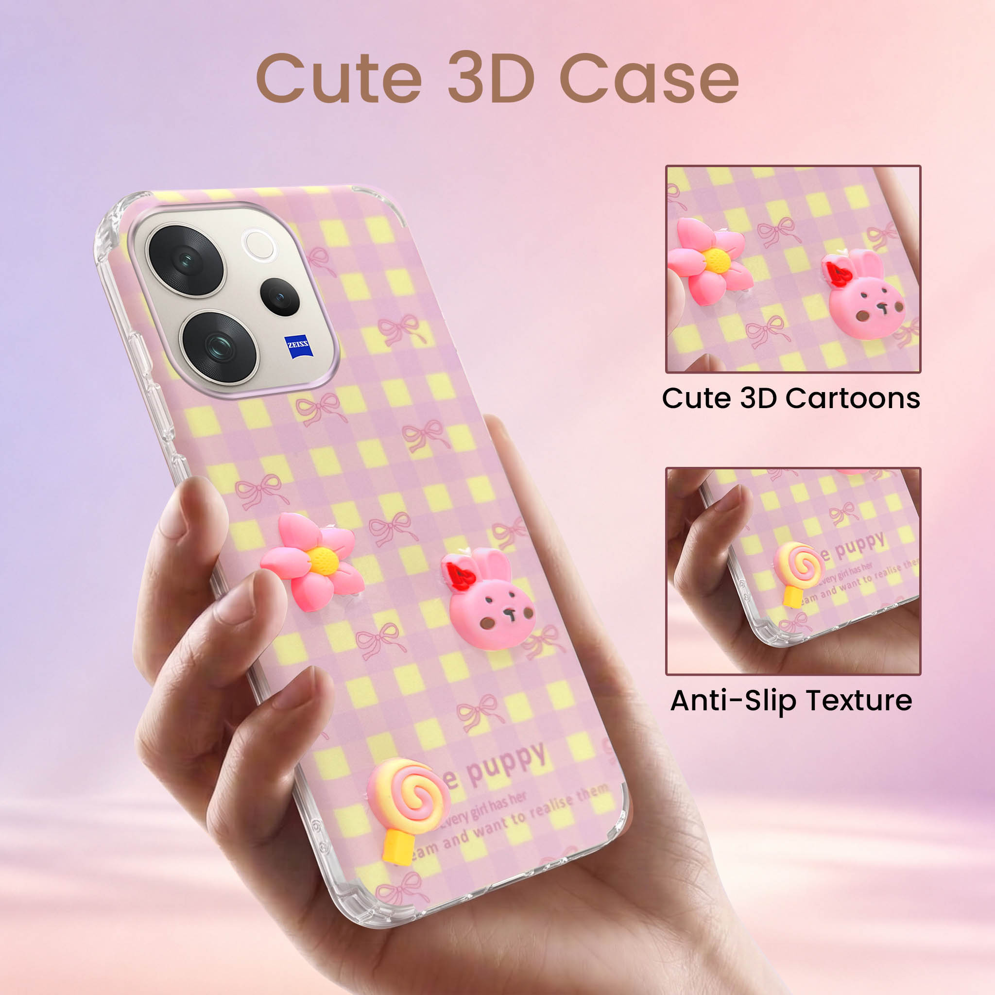 For Vivo V70 | Vivo V70 Elite 5G Back Cover Case (3D Cute Cartoons | Hard Back Side Soft | Matte Premium Finish | HD Printing)