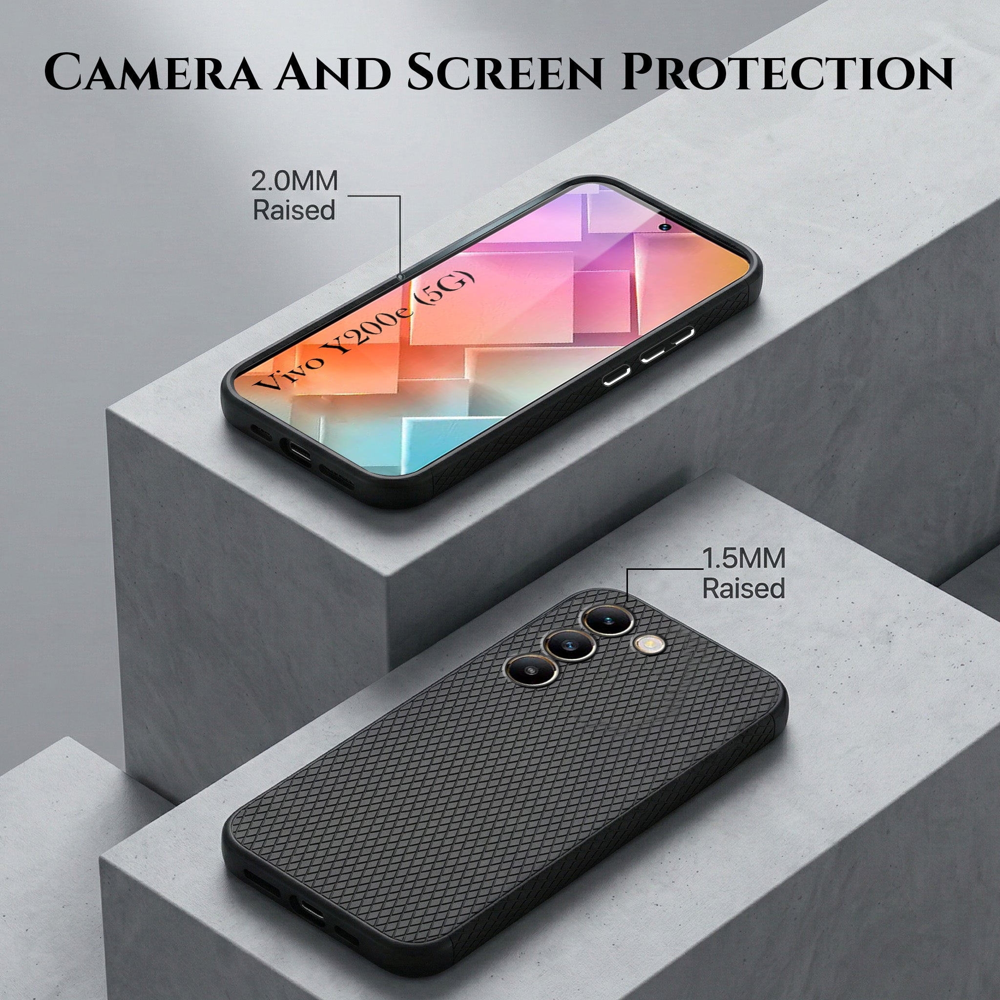 For Vivo Y200e Combo with Back Cover and 9H Tempered Glass (Liquid Silicone | Camera Protection | Oleophobic Coating Screen Glass)