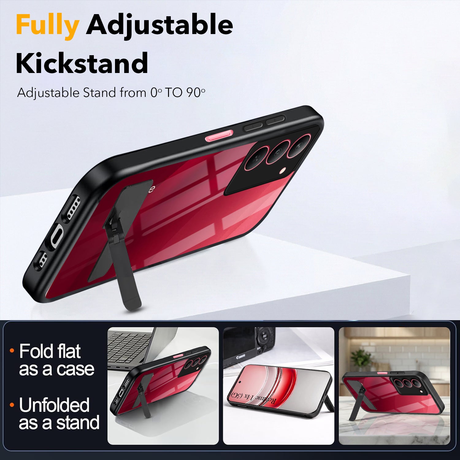 For Realme 14X Back Cover Case (Built-in Stand | Lifetime Anti Yellow | Kickstand Shockproof | Camera Protection | MagSafe Compatible)