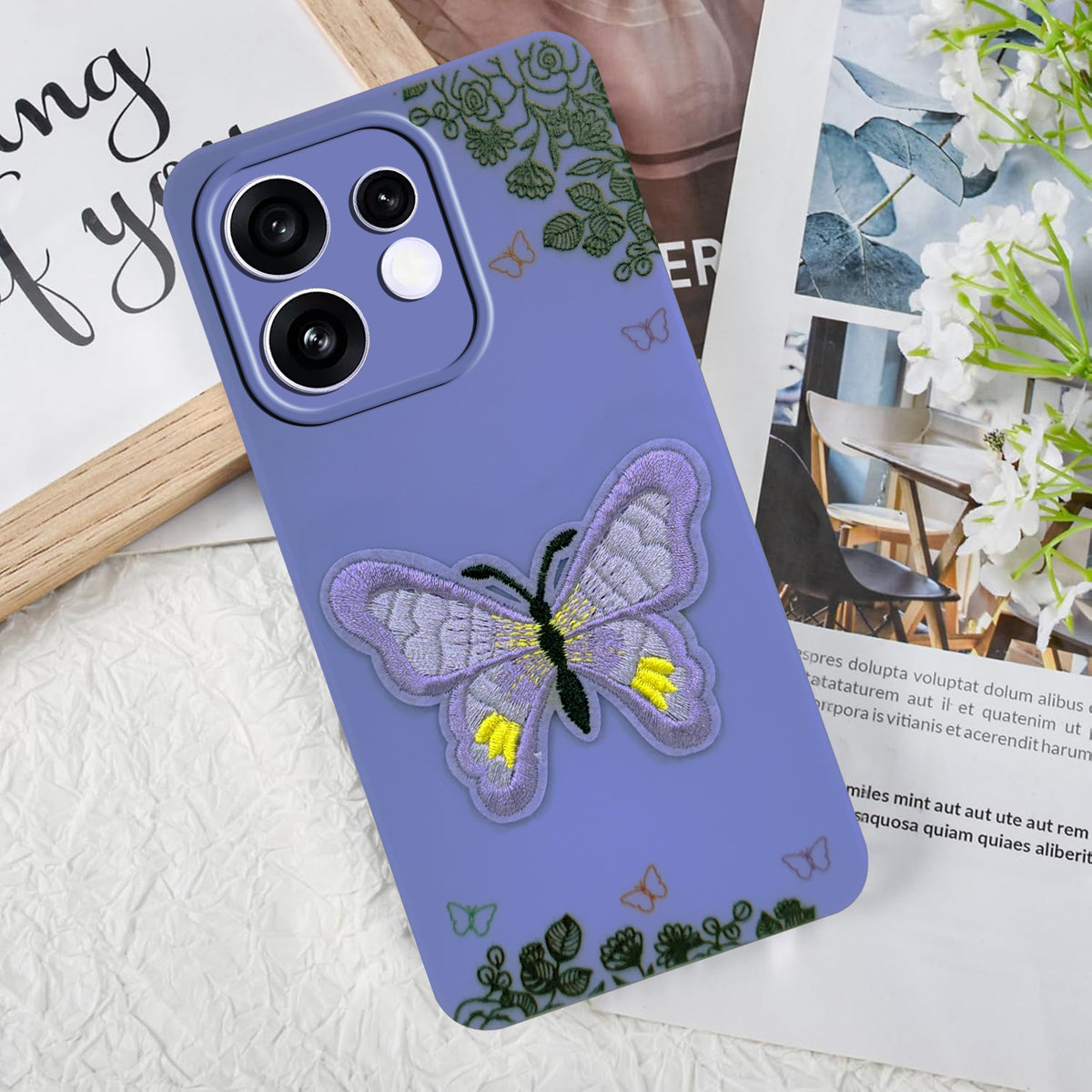 For Oppo Reno 16 Back Cover Case (Soft Butterfly Embroidery | Women Teen Girls | Camera Protection| Matte Silicone)