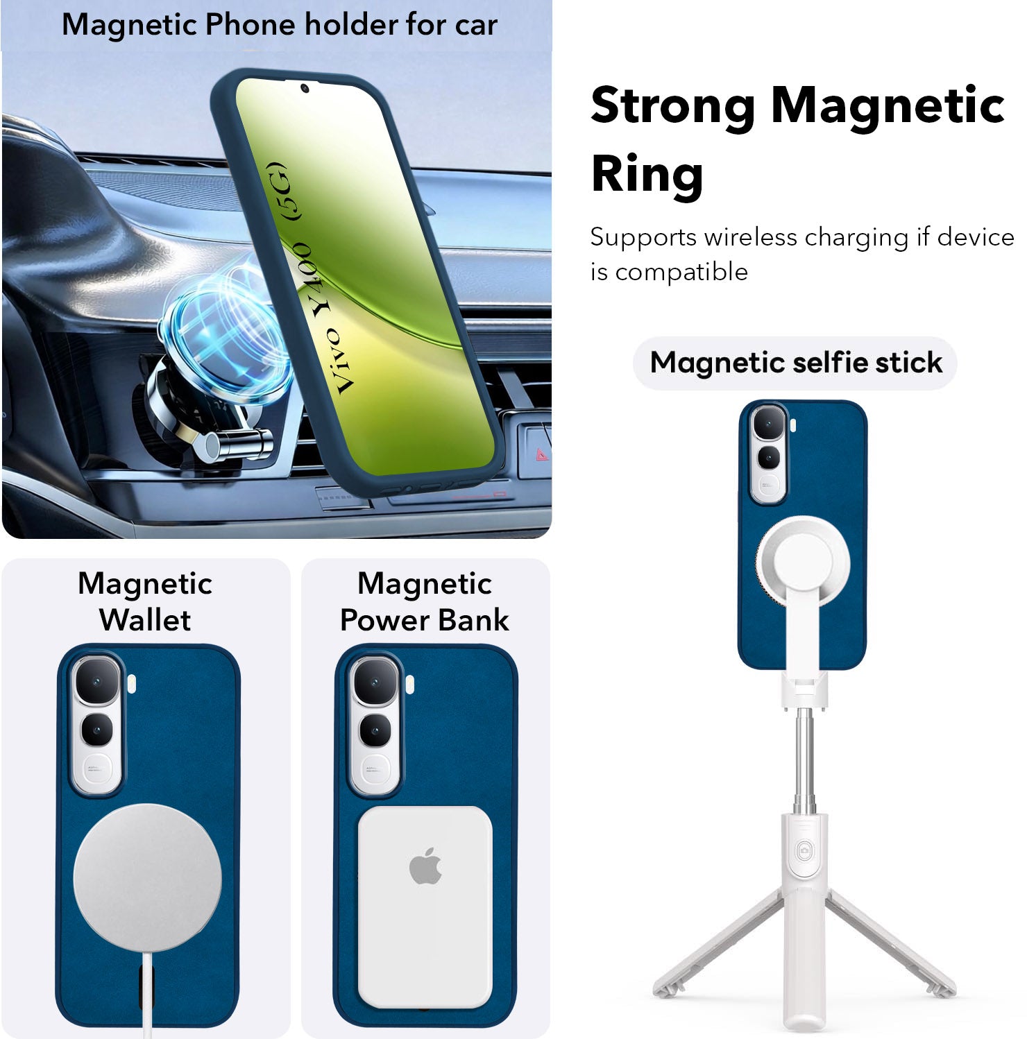 For Vivo Y400 Back Cover Case Leather Finish (MagSafe Compatible Wireless Charging | Soft Touch | Camera Bump Protection)