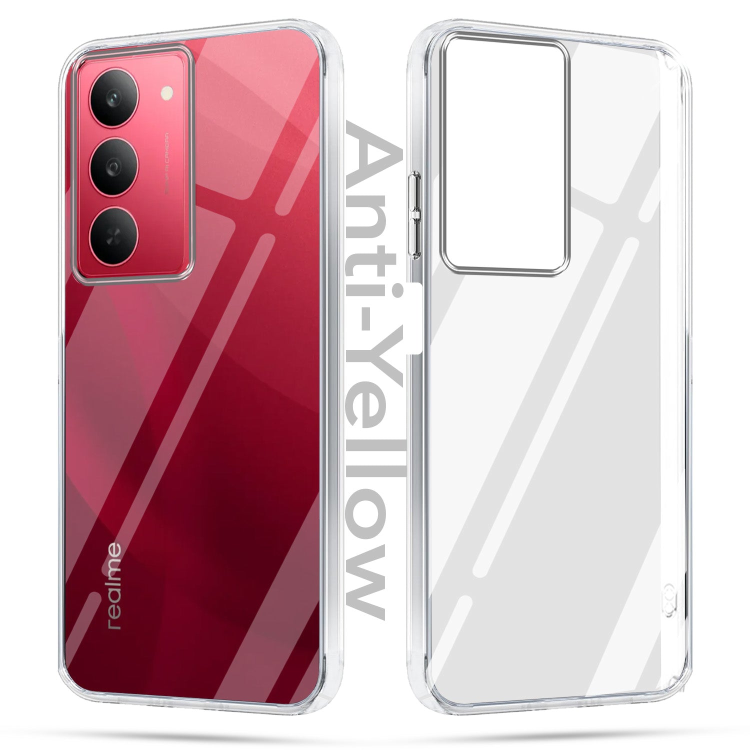 For Realme 14X Combo with Back Cover and 9H Tempered Glass (Lifetime Anti-Yellow | Sleek Hard Crystal | Oleophobic Coating Screen Glass)