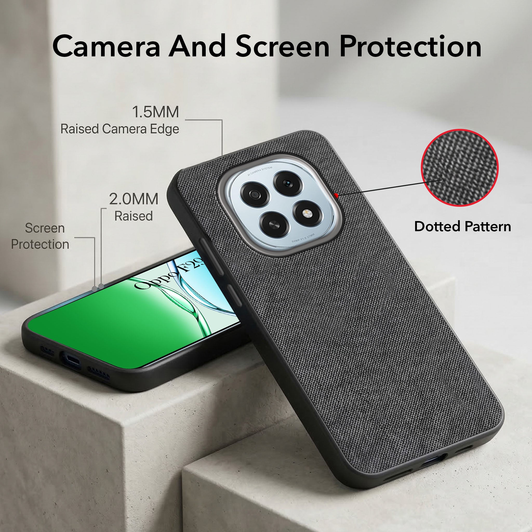 For Oppo F29 Combo with Back Cover and 9H Tempered Glass (Textured Grip Design | Micro-Fiber Cloth Inside | Oleophobic Coating Screen Glass)