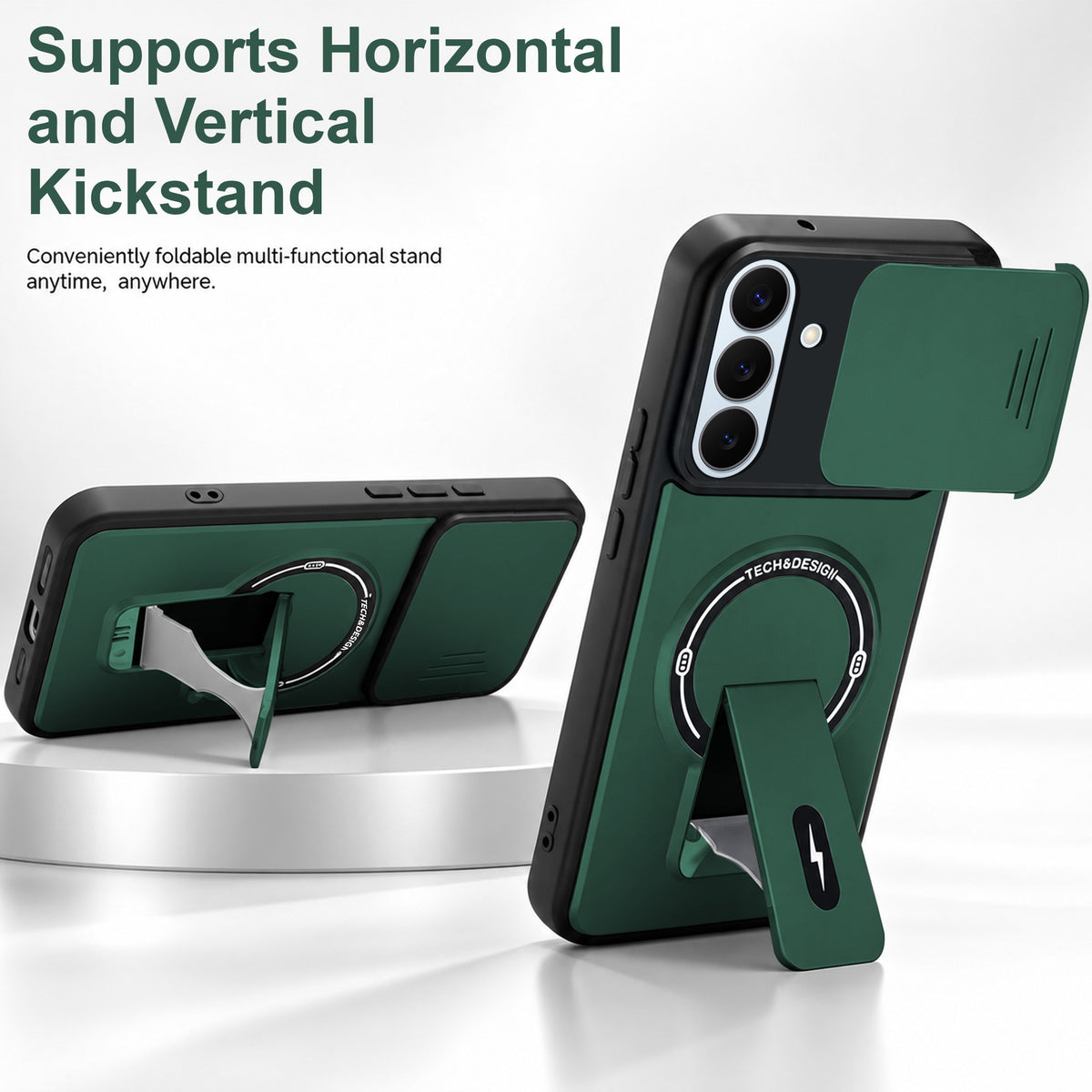 For Samsung Galaxy S26 5G Back Case Cover Metallic (Hybrid Armor Kickstand | Sliding Shutter Camera Protection | MagSafe Compatible)
