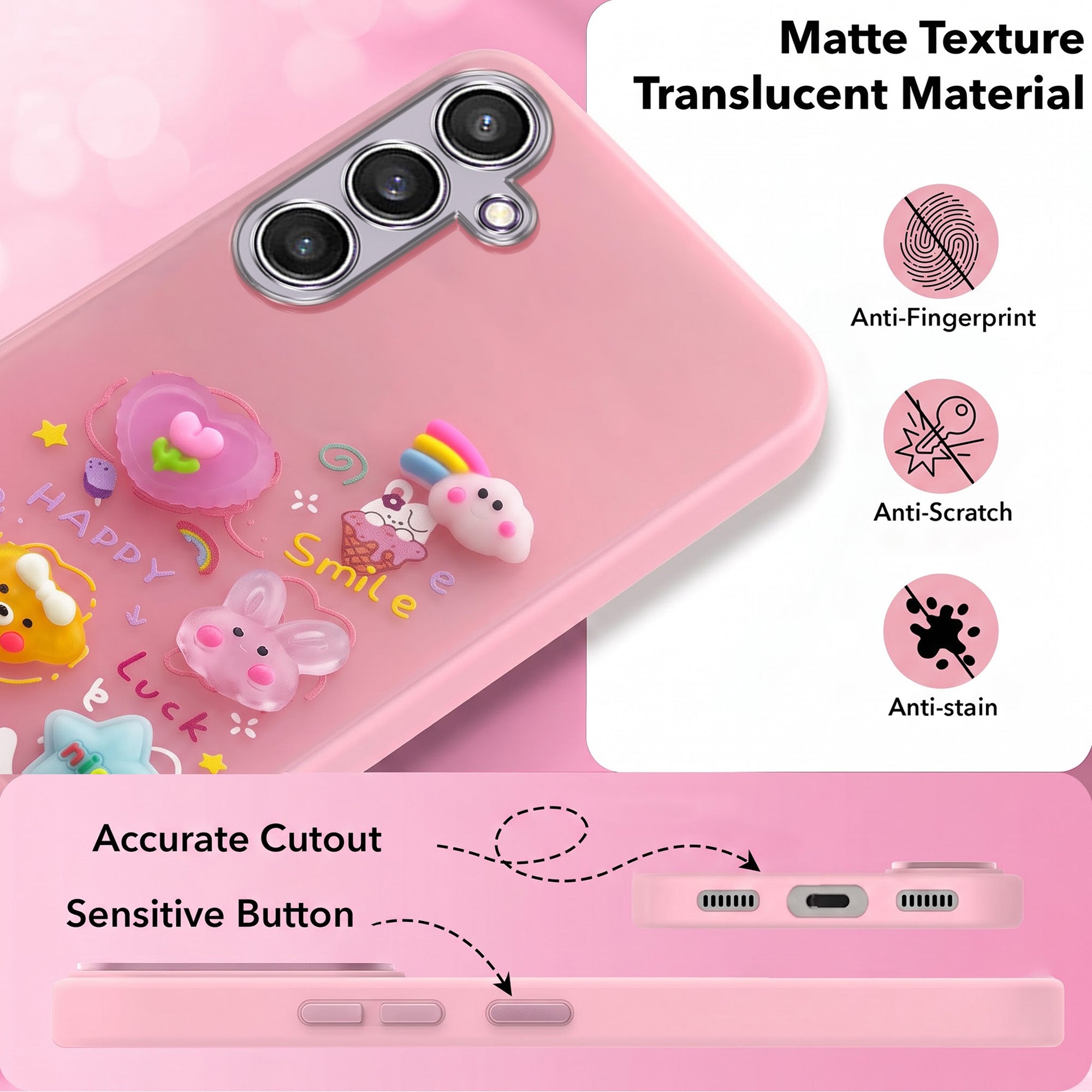 For Samsung Galaxy S23 FE 5G Back Cover Case (3D Cute Cartoons | Hard Back Side Soft | Matte Premium Finish | HD Printing)