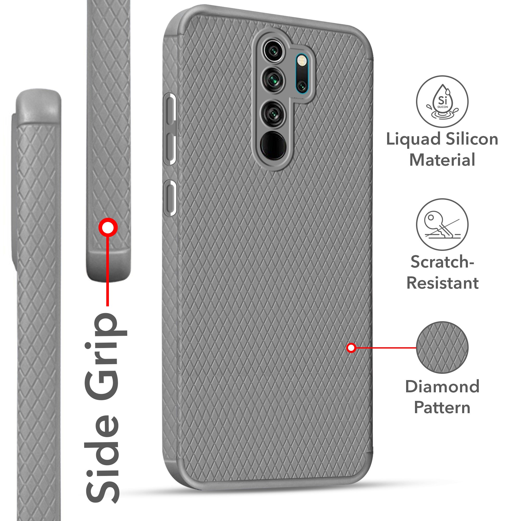 For Xiaomi Mi Redmi Note 8 Pro Back Cover Case (Liquid Silicone | Side Grip | Camera Protection)