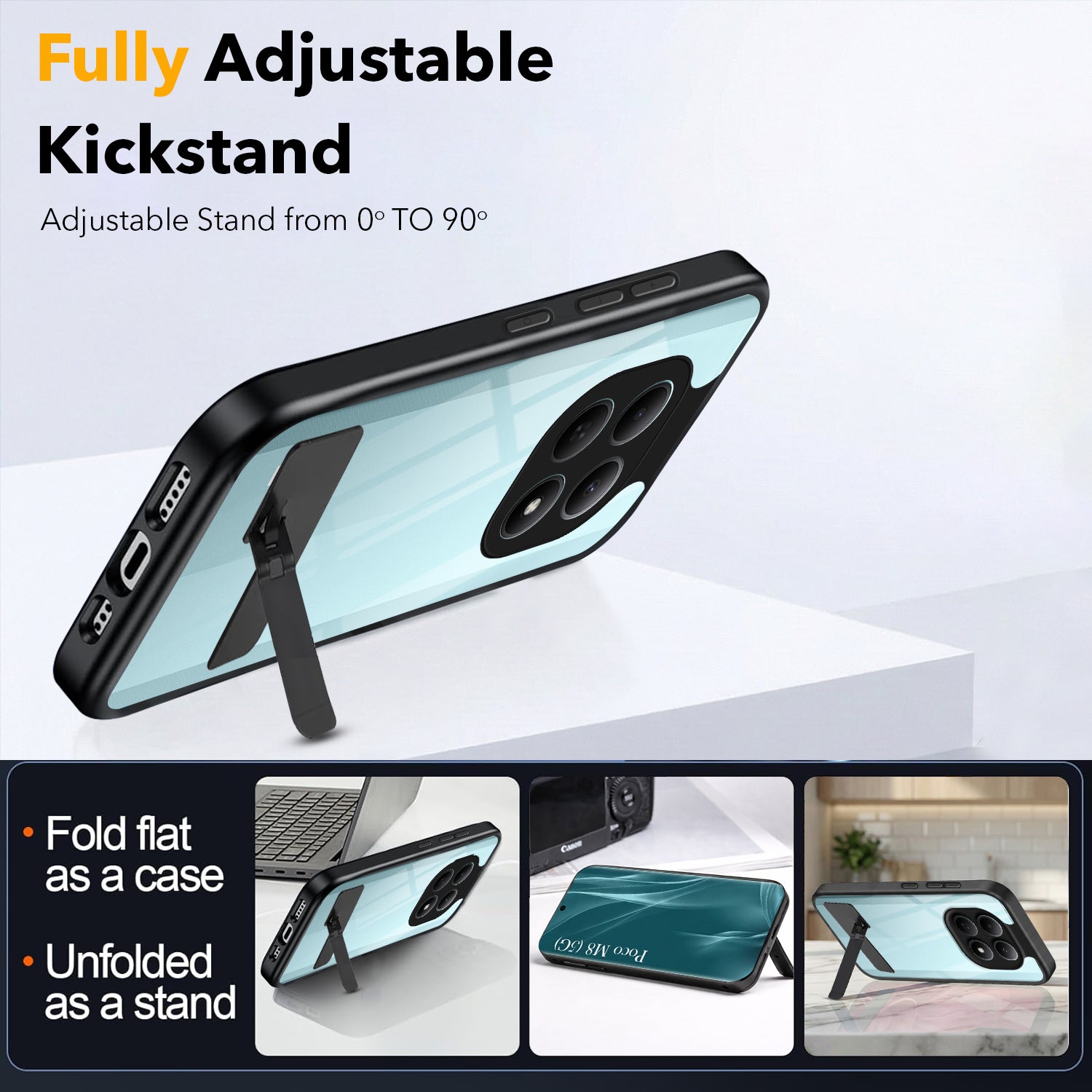 For Poco M8 5G Back Cover Case (Built-in Stand | Lifetime Anti Yellow | Kickstand Shockproof | Camera Protection | MagSafe Compatible)