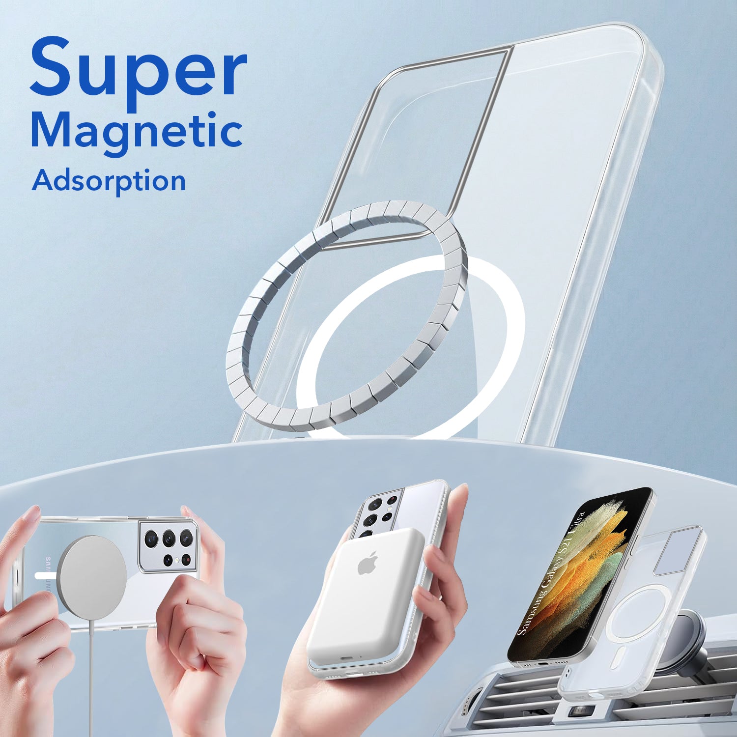 For Samsung Galaxy S21 Ultra 5G Back Cover Case Lifetime Anti-Yellow MagSafe Compatible Clear (Sleek Hard Crystal | Shockproof and Camera Protection)