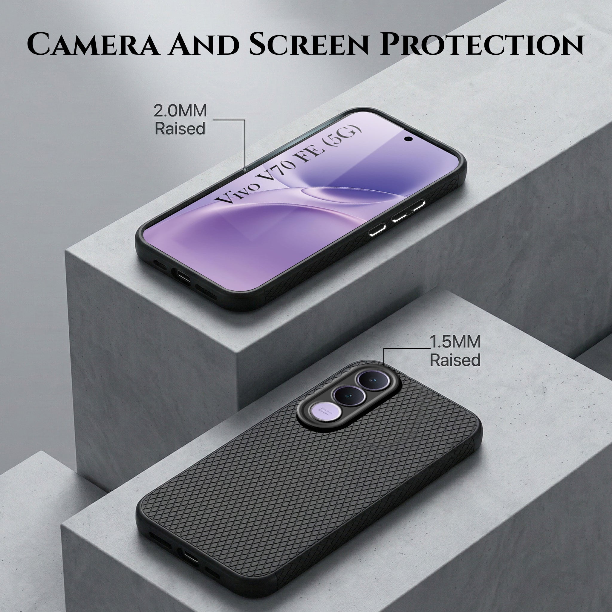 For Vivo V70 FE 5G Combo with Back Cover and 9H Tempered Glass (Liquid Silicone | Camera Protection | Oleophobic Coating Screen Glass)