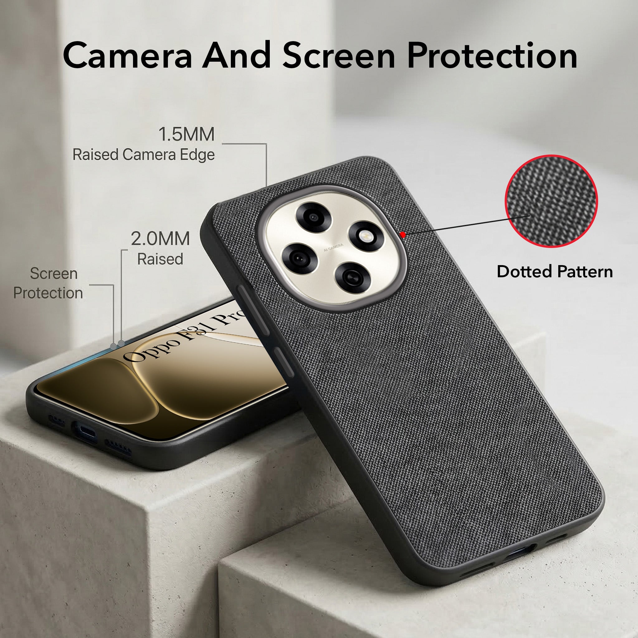 For Oppo F31 Pro Combo with Back Cover and 9H Tempered Glass (Textured Grip Design | Micro-Fiber Cloth Inside | Oleophobic Coating Screen Glass)