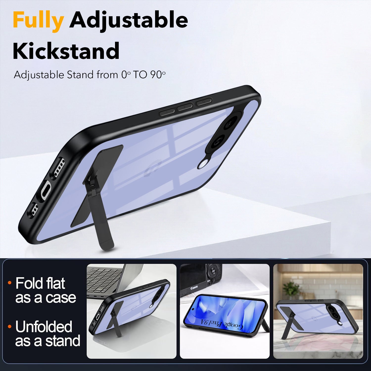 For Google Pixel 9A Back Cover Case (Built-in Stand | Lifetime Anti Yellow | Kickstand Shockproof | Camera Protection | MagSafe Compatible)