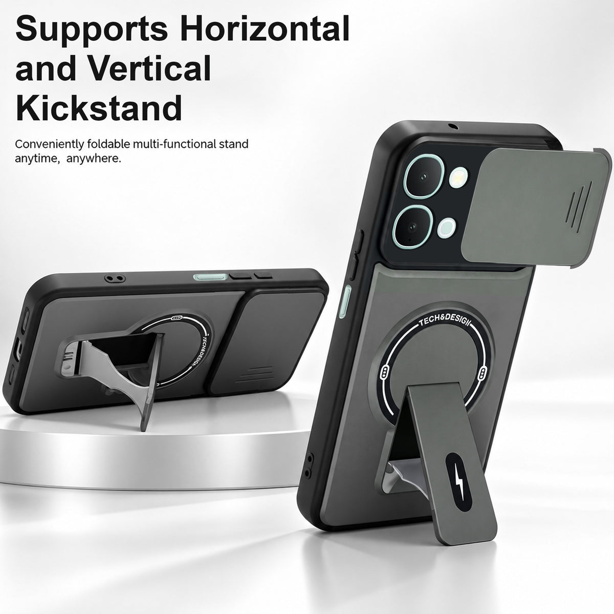 For Vivo iQOO Z11x 5G | Vivo iQOO Z11xa Back Case Cover Metallic (Hybrid Armor Kickstand | Sliding Shutter Camera Protection | MagSafe Compatible)