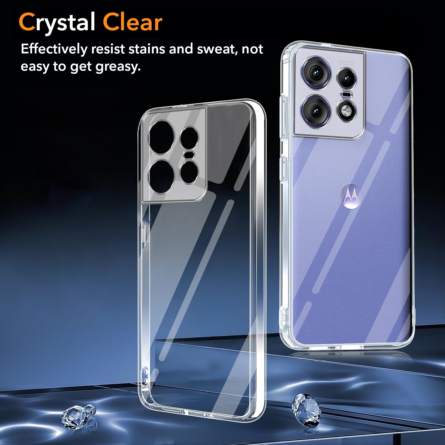 For Motorola Moto Edge 50 Pro Back Cover Case (Hybrid Crystal Panel with Side Soft PU | Camera Protection | HD Clear Shockproof)